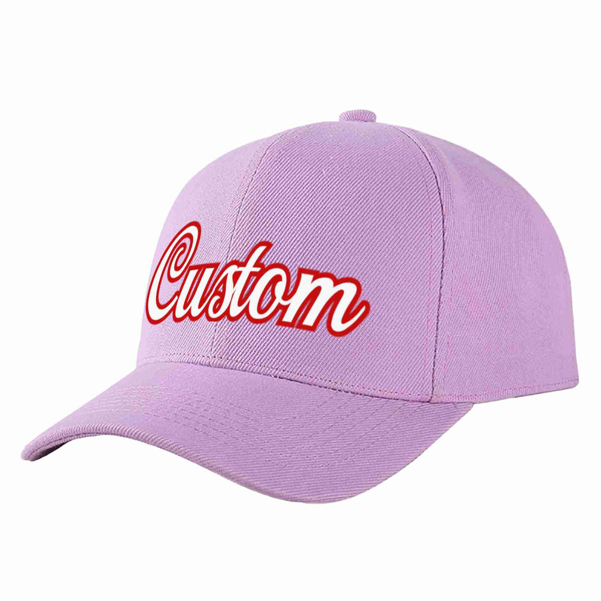 Custom Light Purple White-Red Curved Eaves Sport Baseball Cap Design for Men/Women/Youth