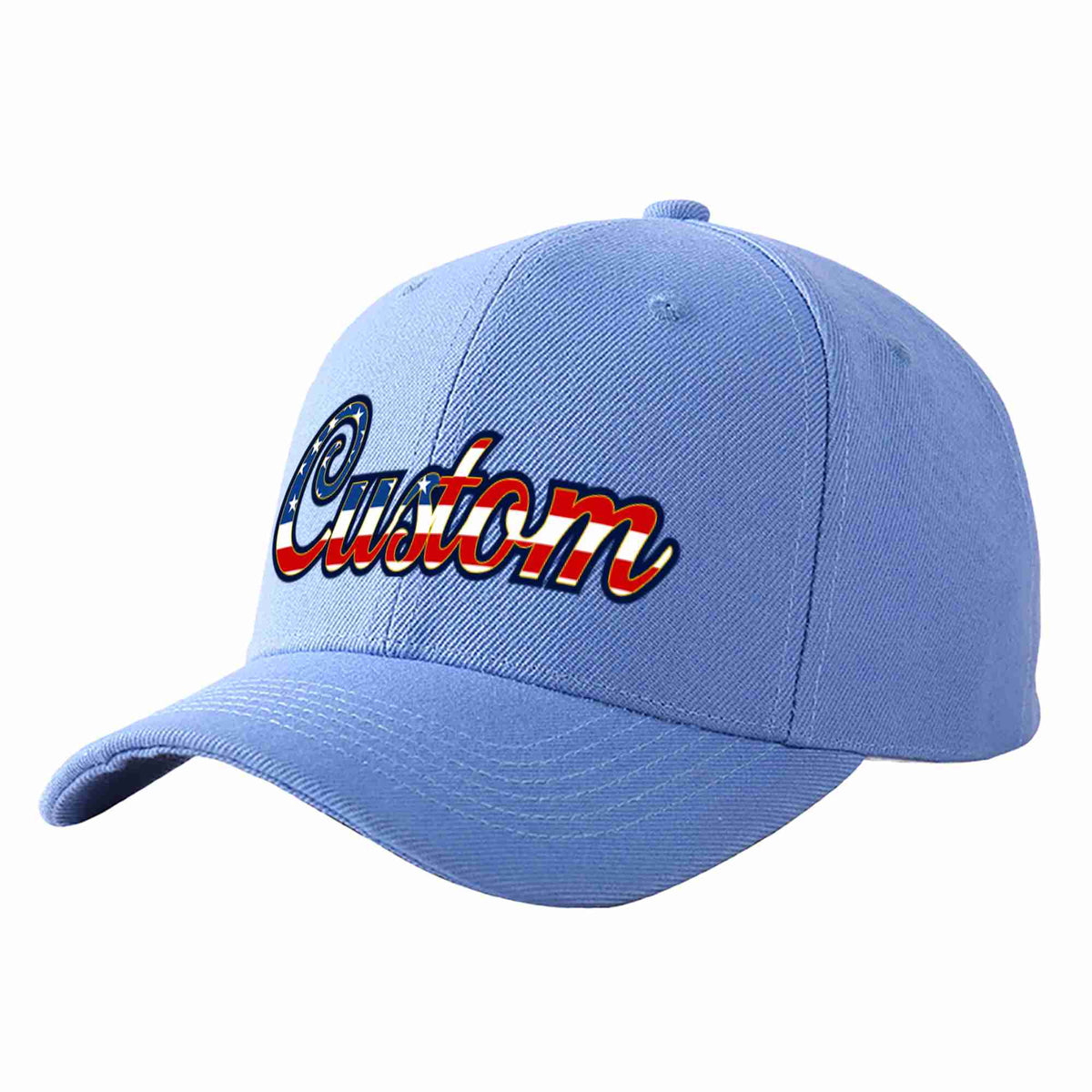 Custom Sky Blue Vintage USA Flag-Gold Curved Eaves Sport Baseball Cap Design for Men/Women/Youth