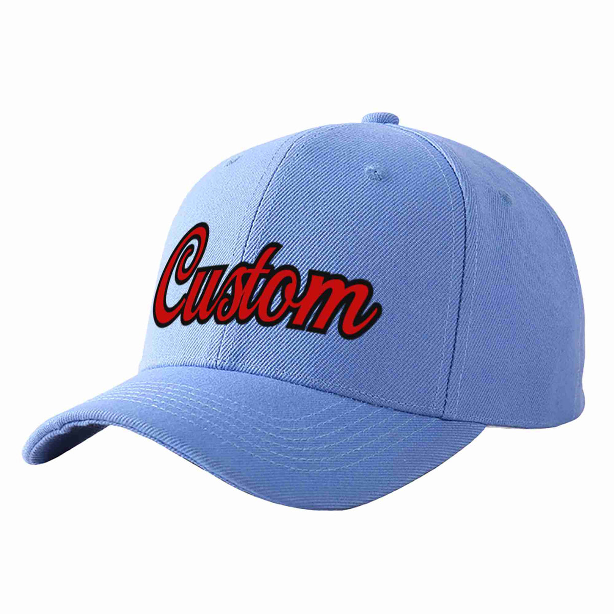 Custom Sky Blue Red-Black Curved Eaves Sport Baseball Cap Design for Men/Women/Youth