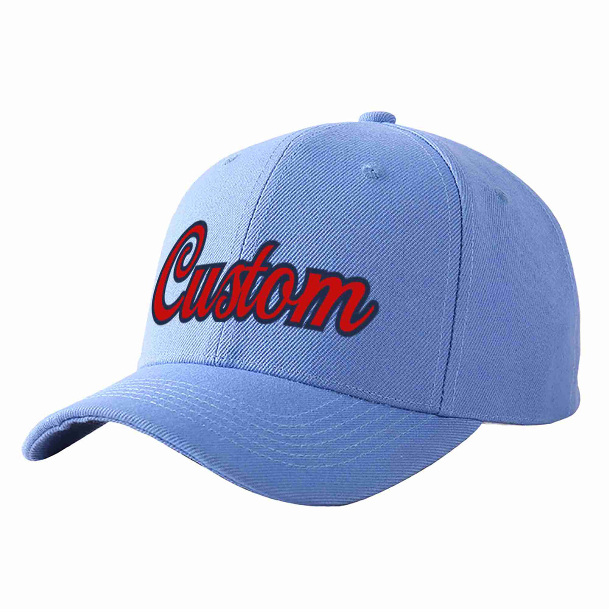 Custom Sky Blue Red-Navy Curved Eaves Sport Baseball Cap Design for Men/Women/Youth