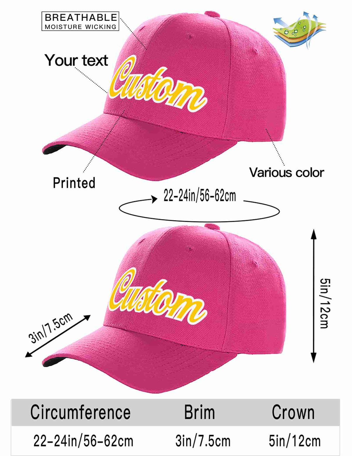 Custom Rose Red Gold-White Curved Eaves Sport Baseball Cap Design for Men/Women/Youth