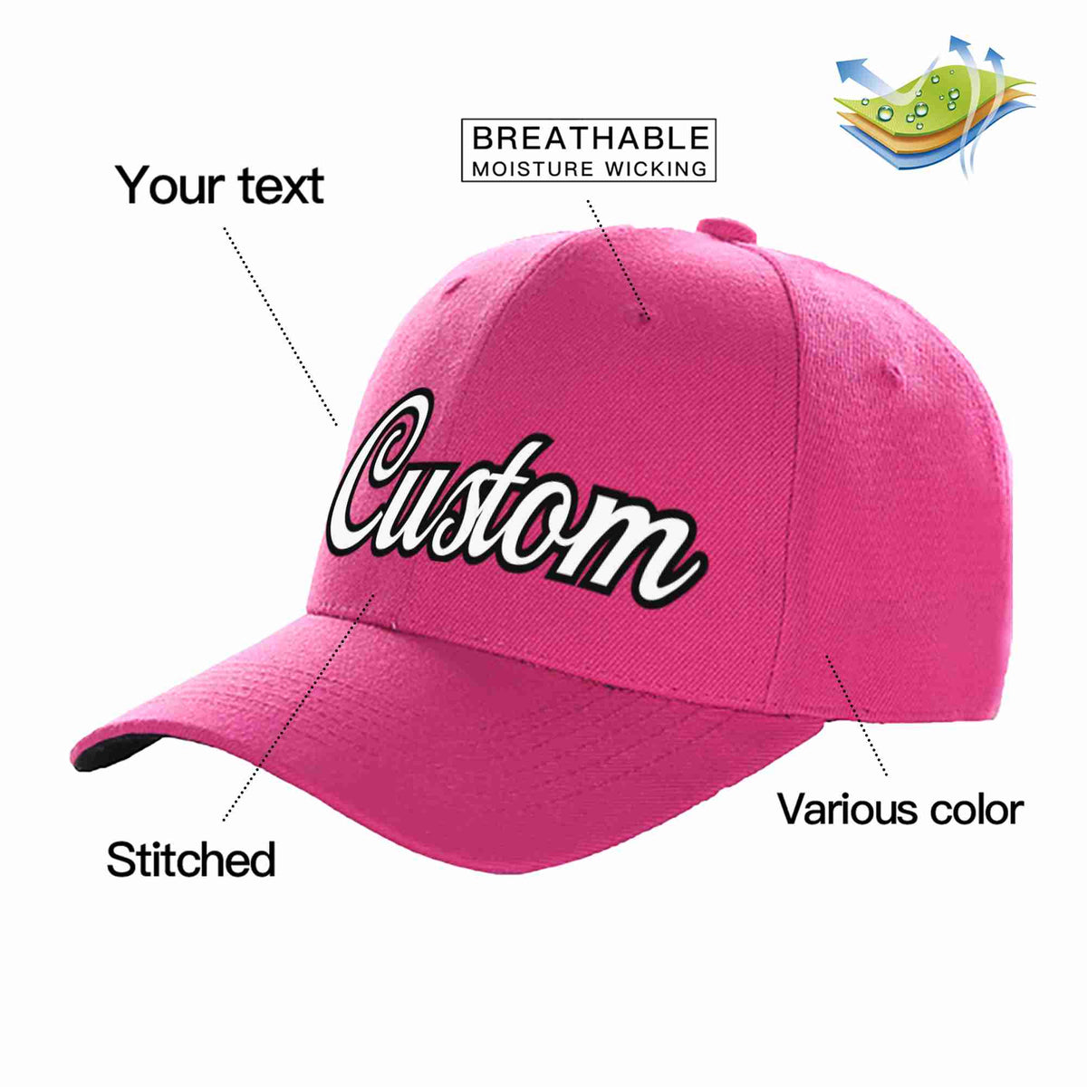Custom Rose Red White-Black Curved Eaves Sport Baseball Cap Design for Men/Women/Youth