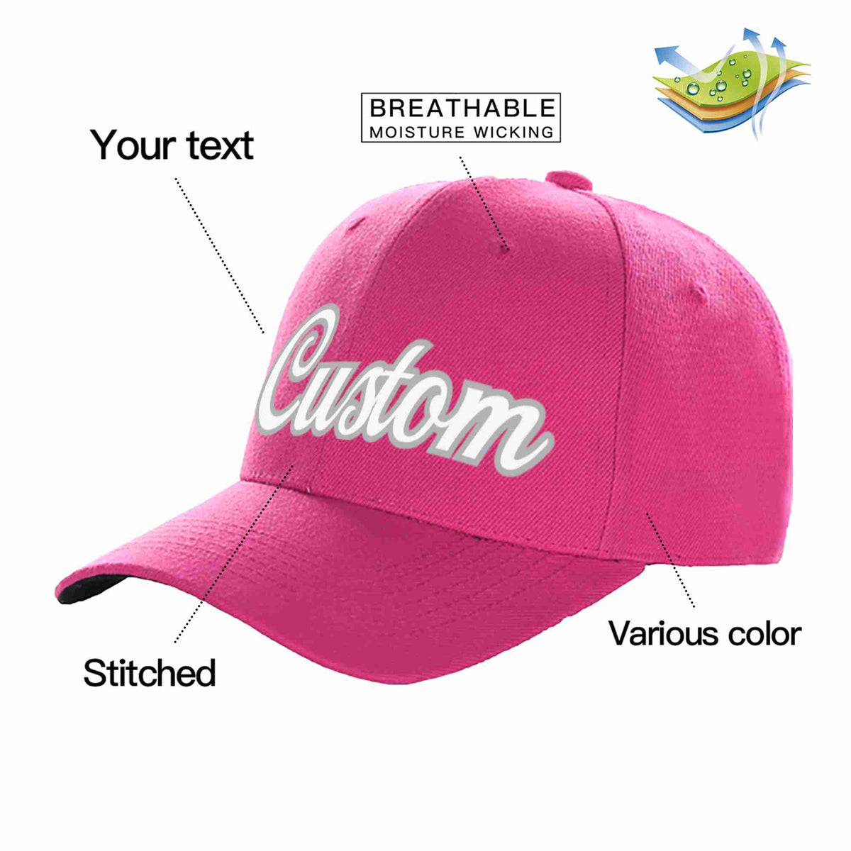 Custom Rose Red White-Gray Curved Eaves Sport Baseball Cap Design for Men/Women/Youth