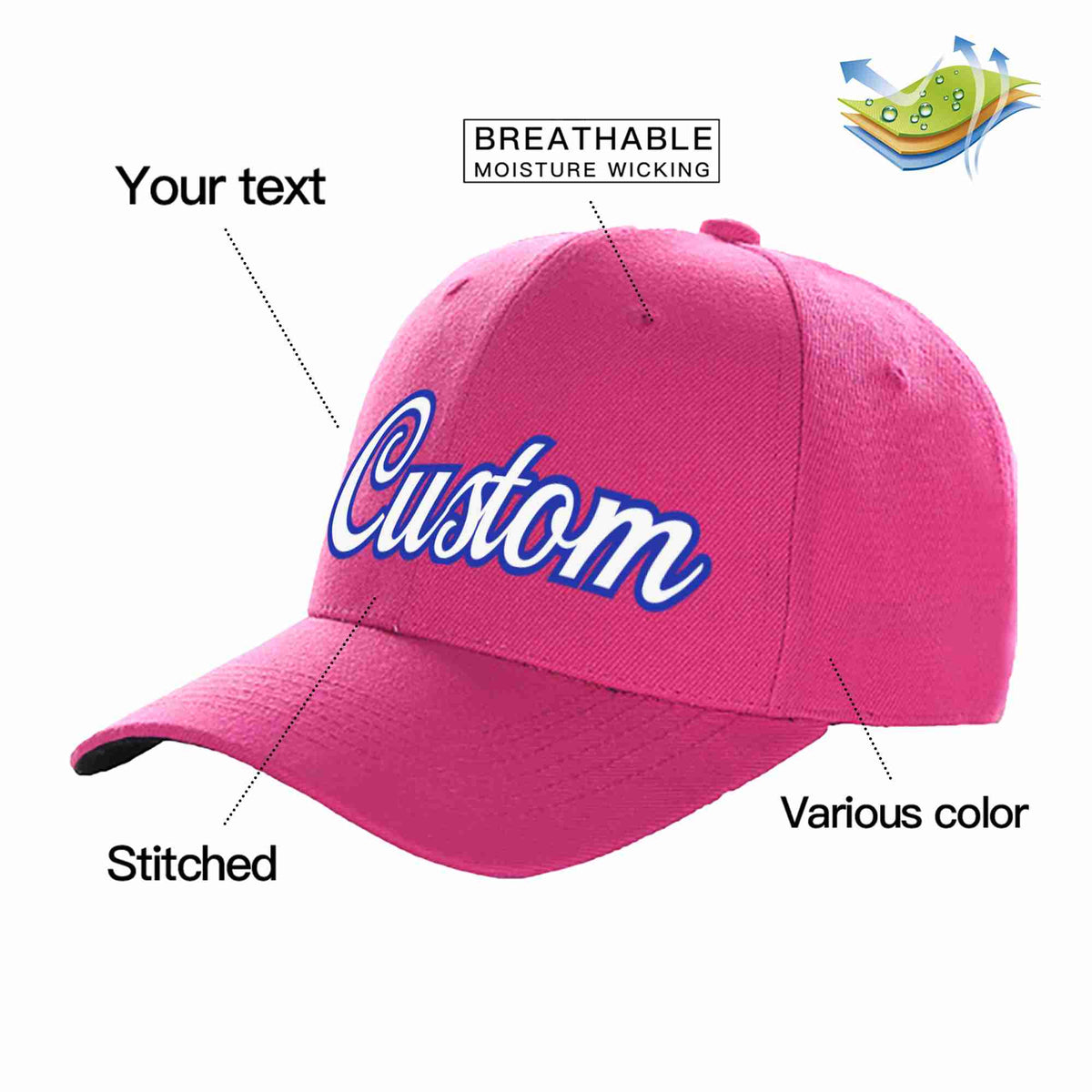 Custom Rose Red White-Royal Curved Eaves Sport Baseball Cap Design for Men/Women/Youth