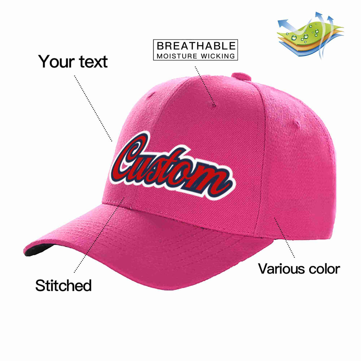 Custom Rose Red Red-Navy Curved Eaves Sport Baseball Cap Design for Men/Women/Youth
