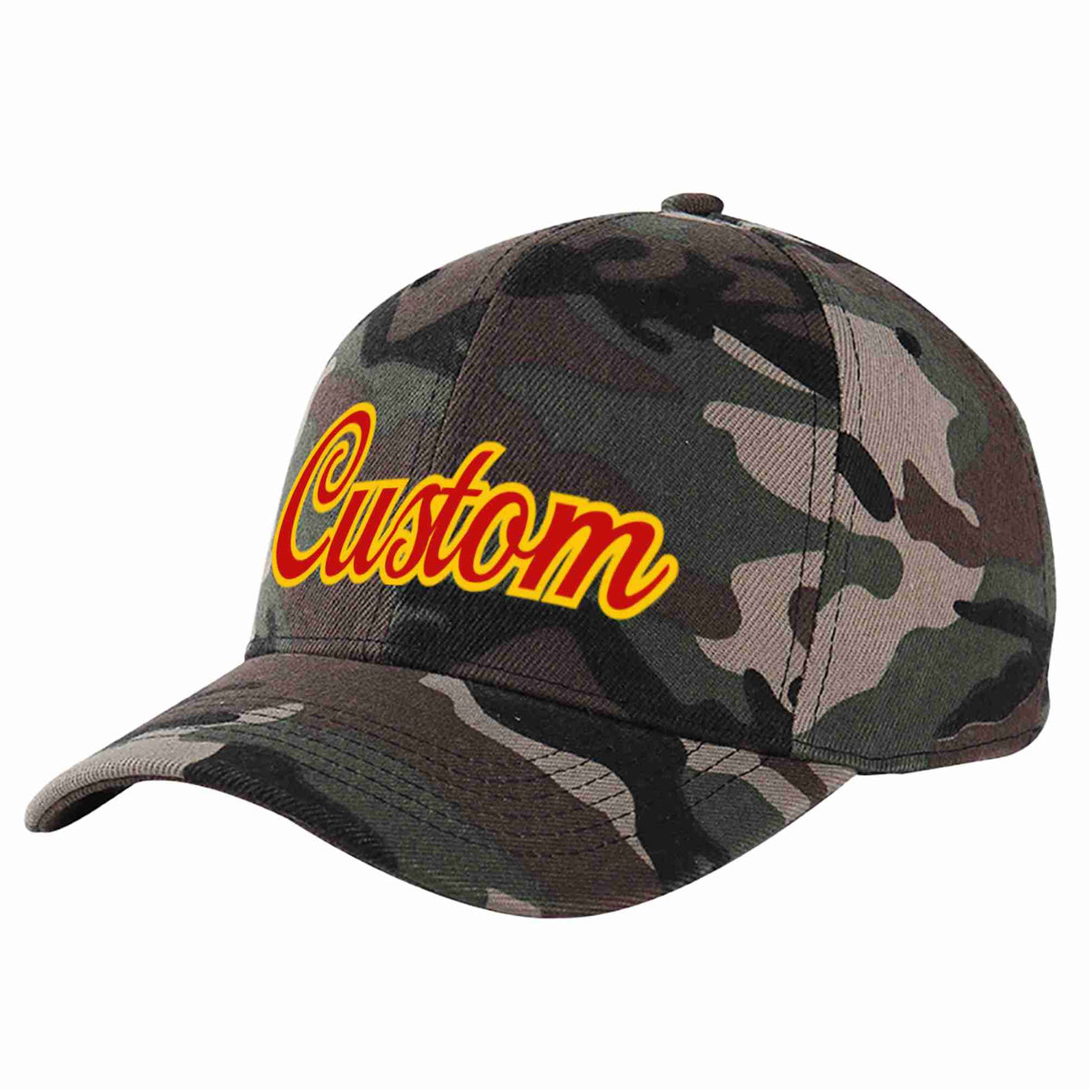 Custom Camo Red-Yellow Curved Eaves Sport Baseball Cap Design for Men/Women/Youth