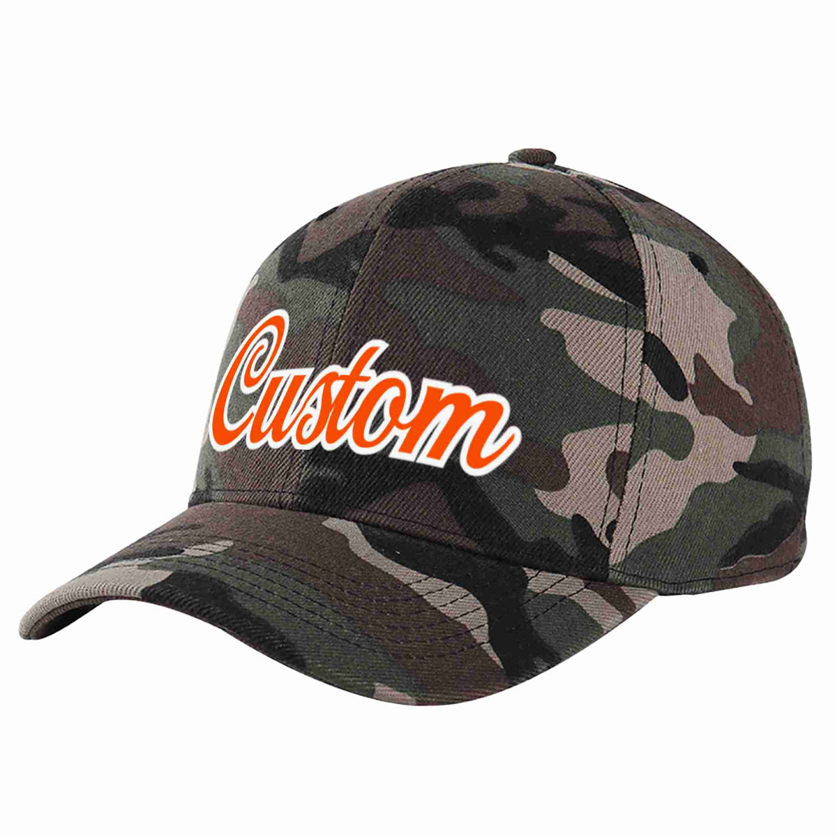 Custom Camo Orange-White Curved Eaves Sport Baseball Cap Design for Men/Women/Youth