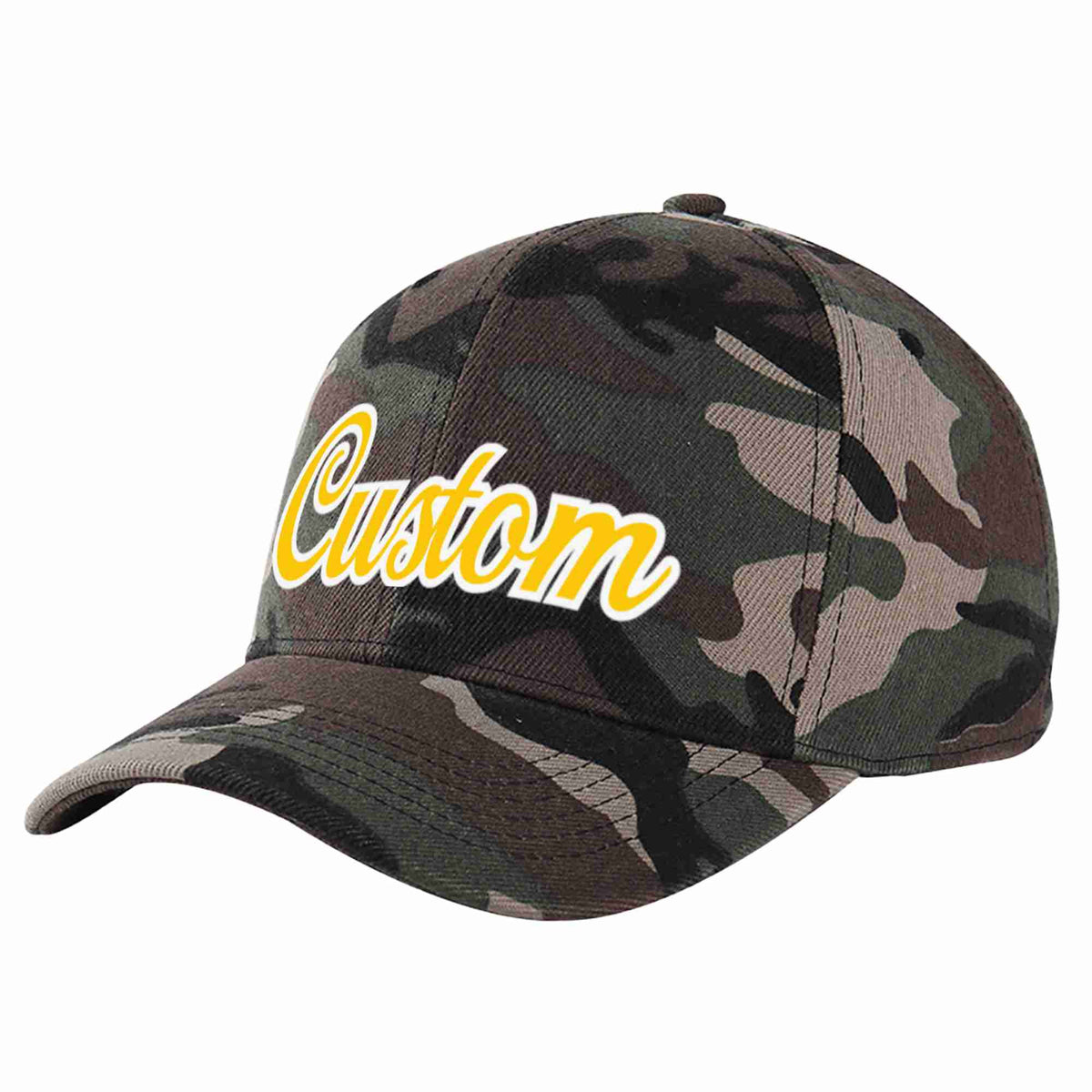 Custom Camo Gold-White Curved Eaves Sport Baseball Cap Design for Men/Women/Youth