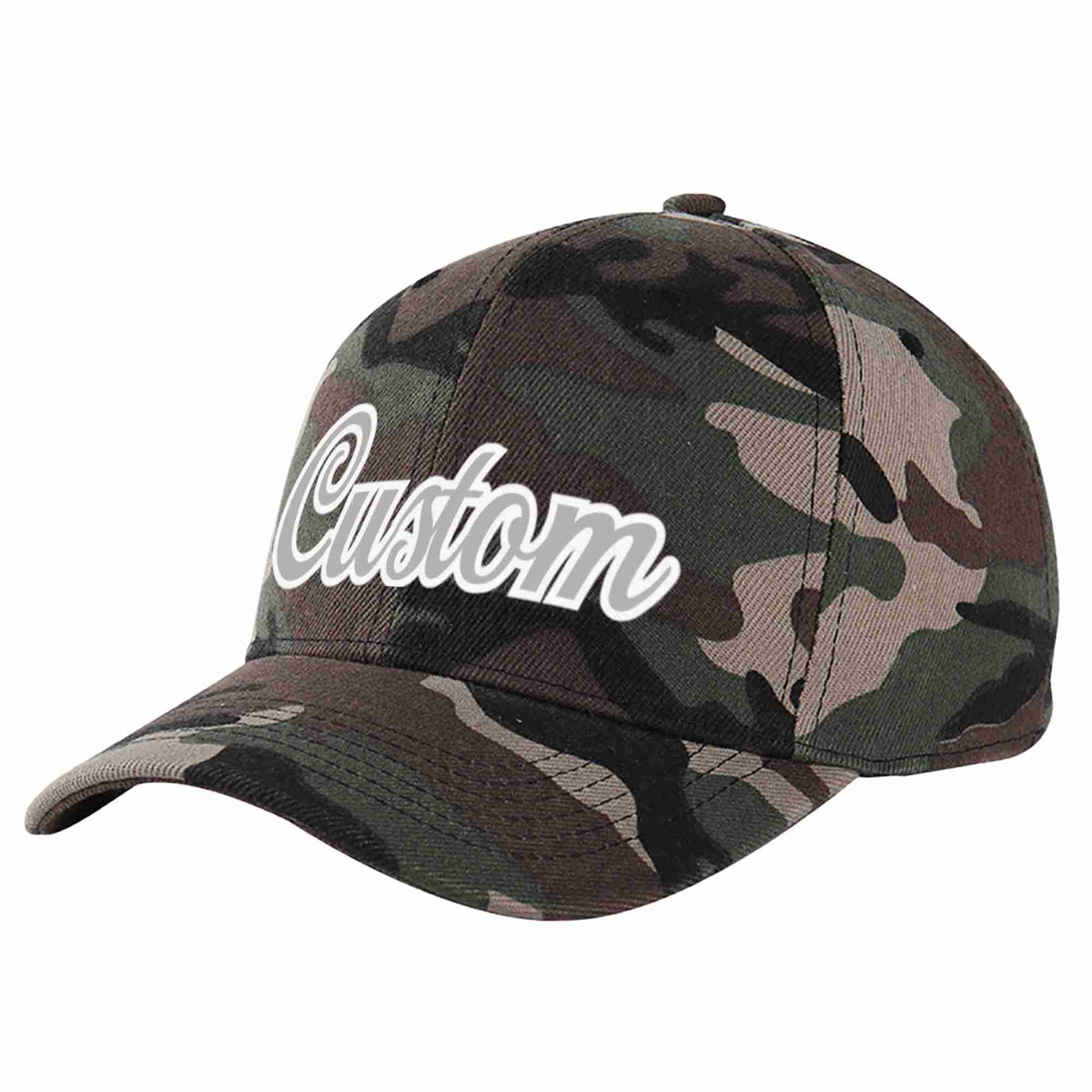 Custom Camo Gray-White Curved Eaves Sport Baseball Cap Design for Men/Women/Youth