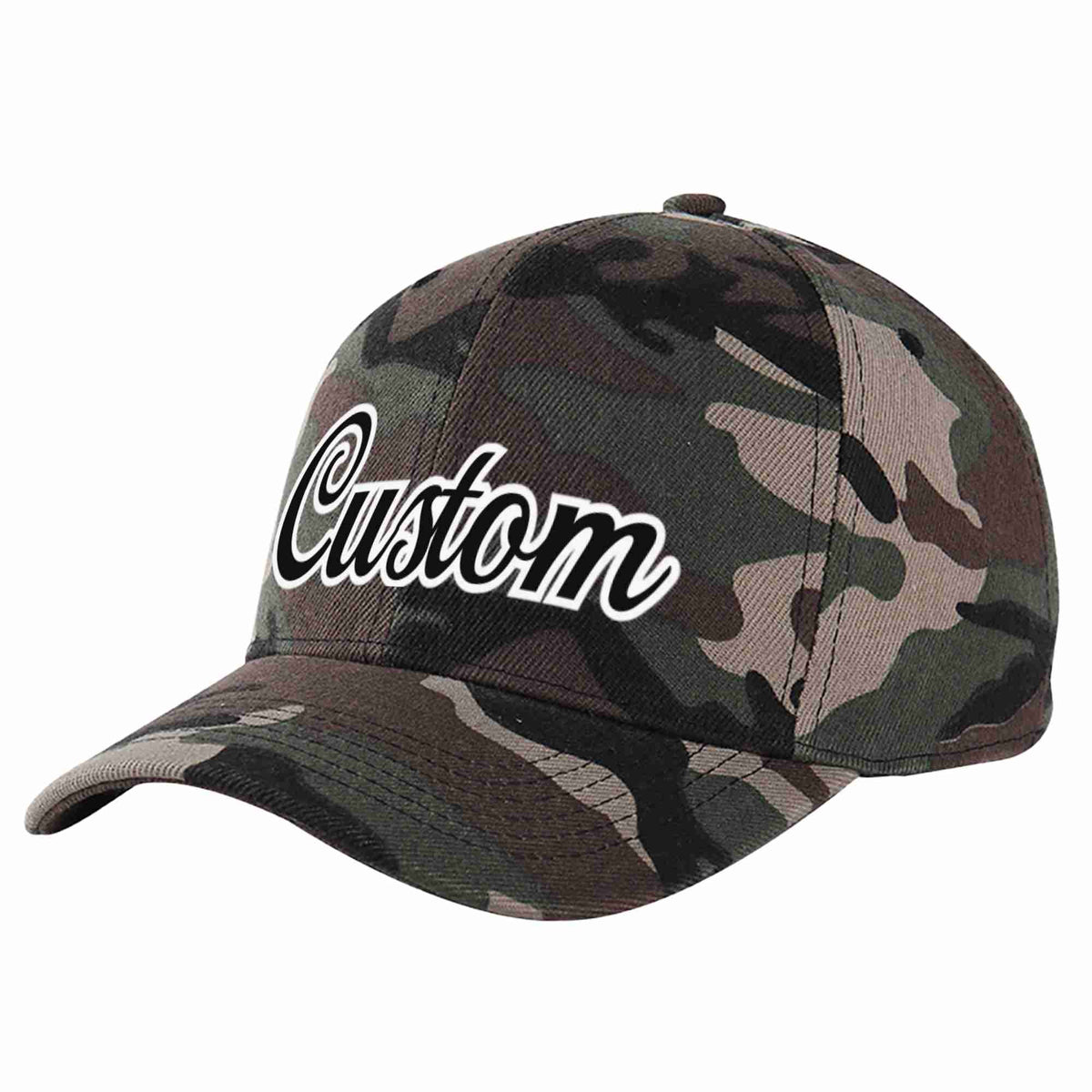 Custom Camo Black-White Curved Eaves Sport Baseball Cap Design for Men/Women/Youth