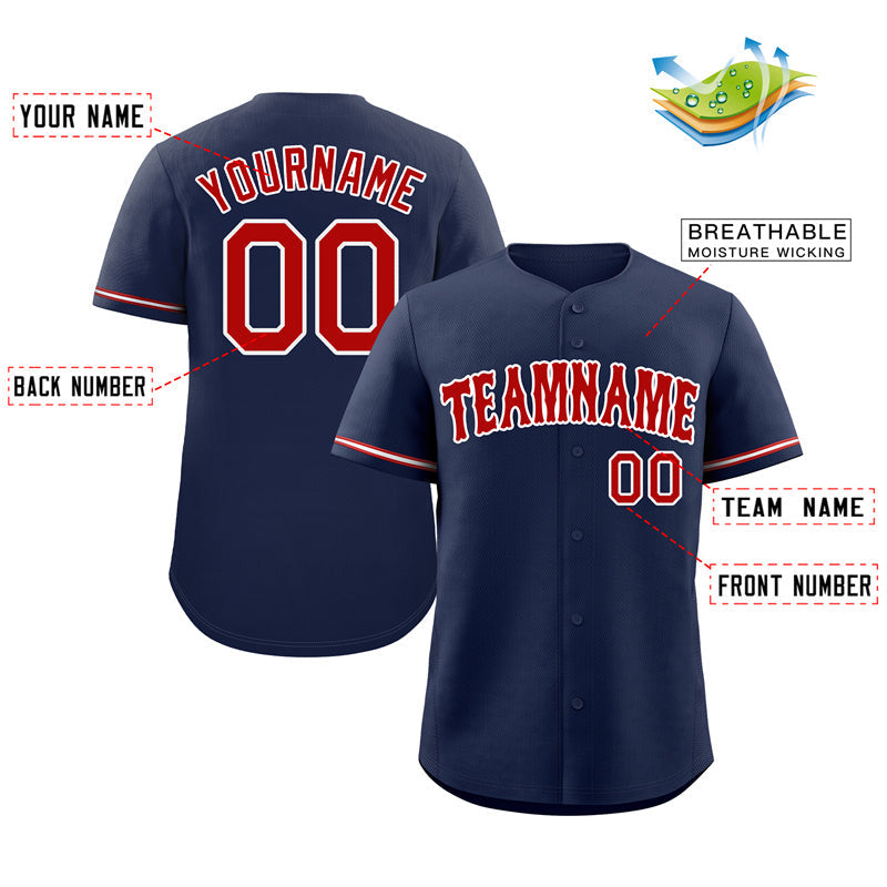 Custom Navy Red-White Hook Classic Style Authentic Baseball Jersey