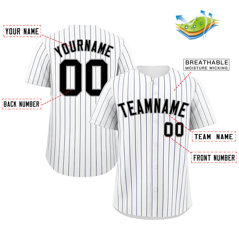 Custom White Black-Gray Hook Stripe Fashion Authentic Baseball Jersey