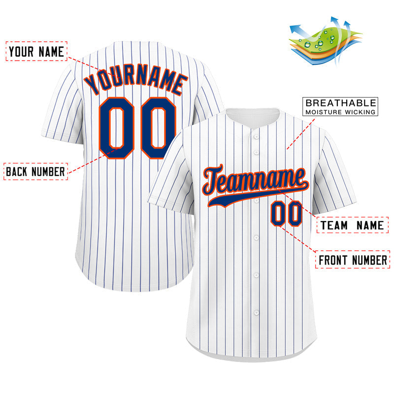 Custom White Royal-Orange Bull Stripe Fashion Authentic Baseball Jersey