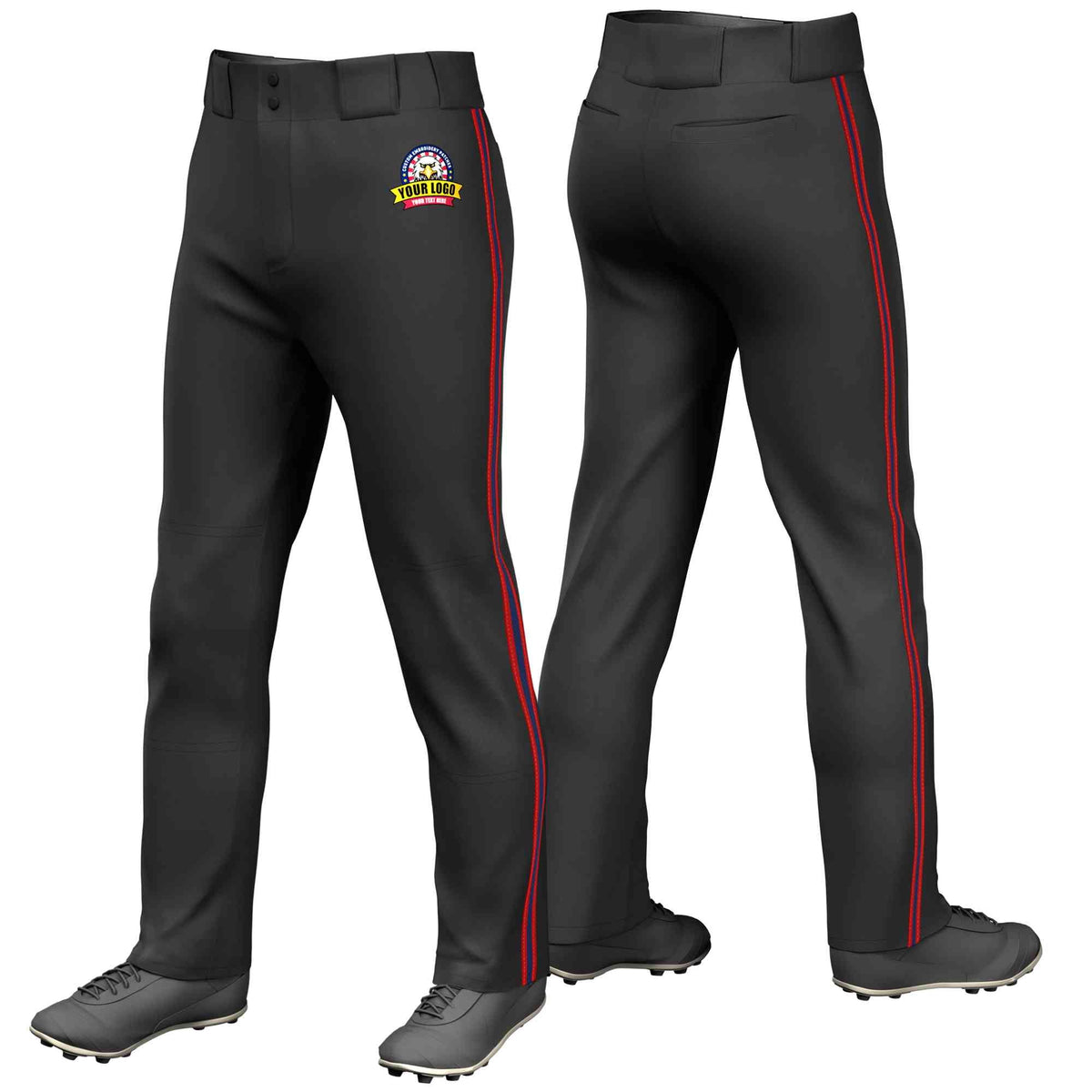 Custom Black Red Navy-Red Classic Fit Stretch Practice Loose-fit Baseball Pants