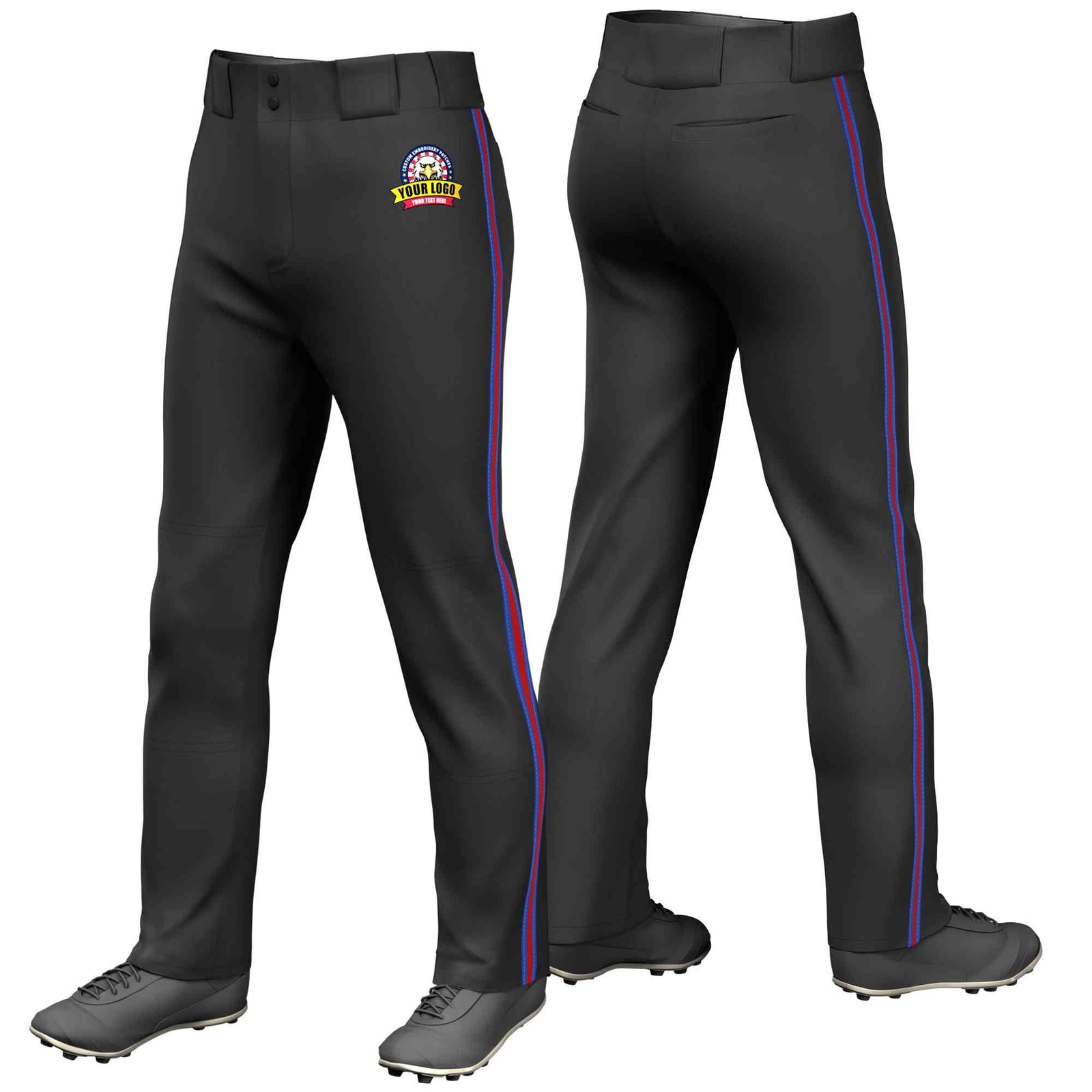 Custom Black Royal Red-Royal Classic Fit Stretch Practice Loose-fit Baseball Pants