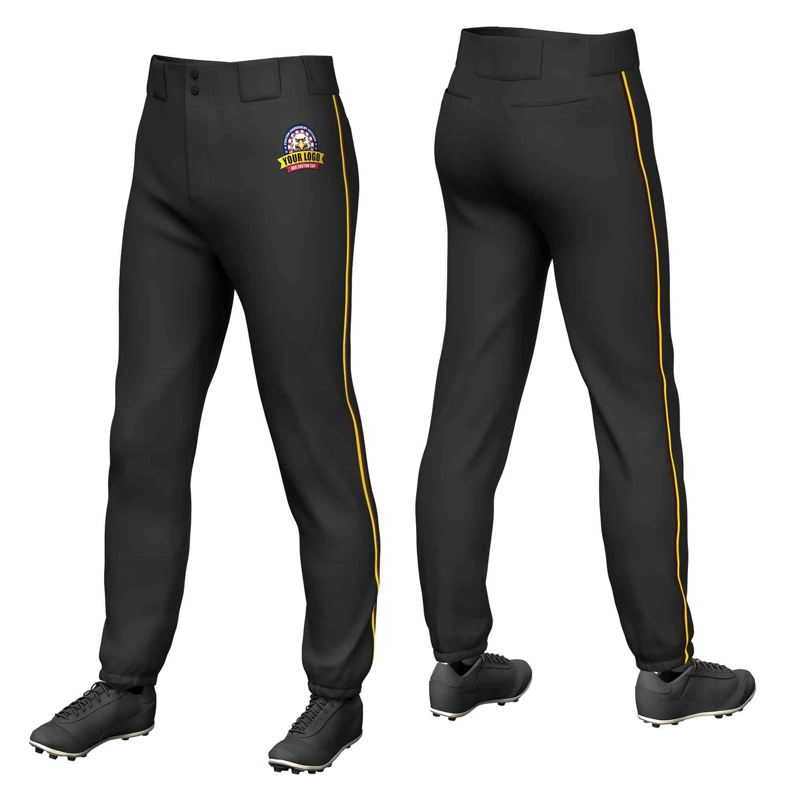 Custom Black Gold-Brown Classic Fit Stretch Practice Pull-up Baseball Pants