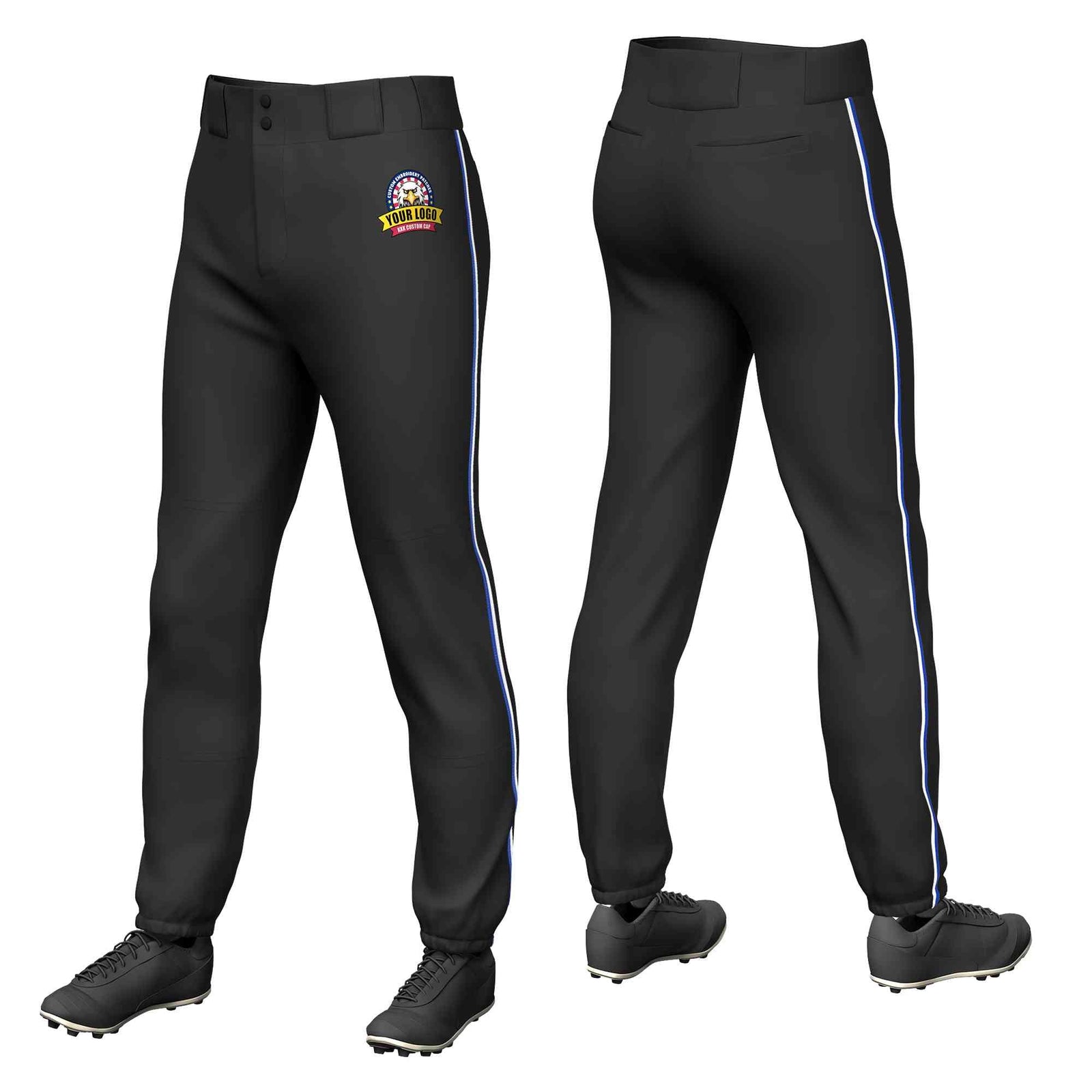 Custom Black Royal-White Classic Fit Stretch Practice Pull-up Baseball Pants