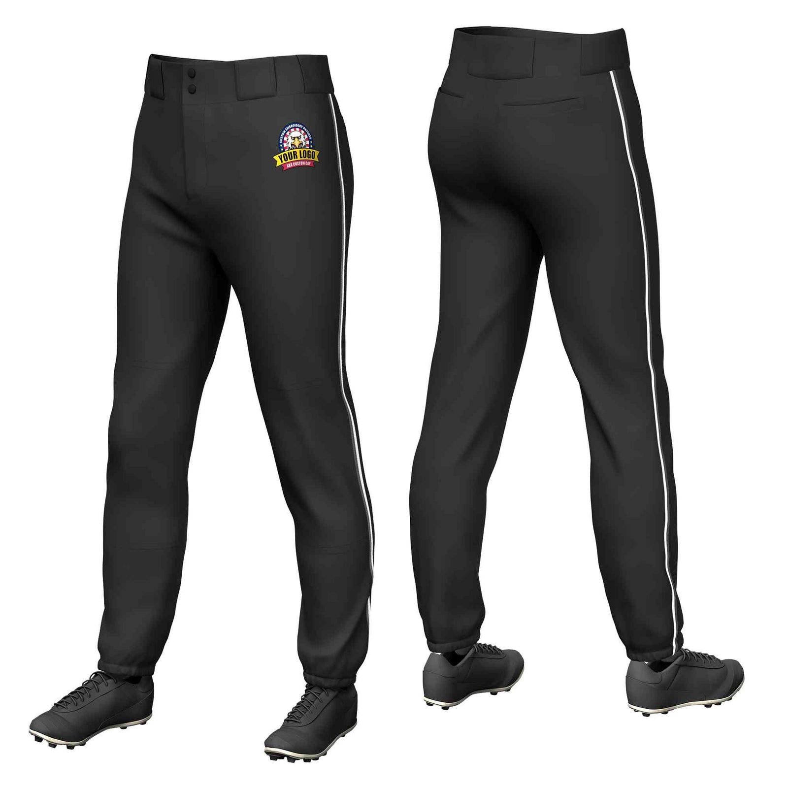 Custom Black Dark Gray-White Classic Fit Stretch Practice Pull-up Baseball Pants