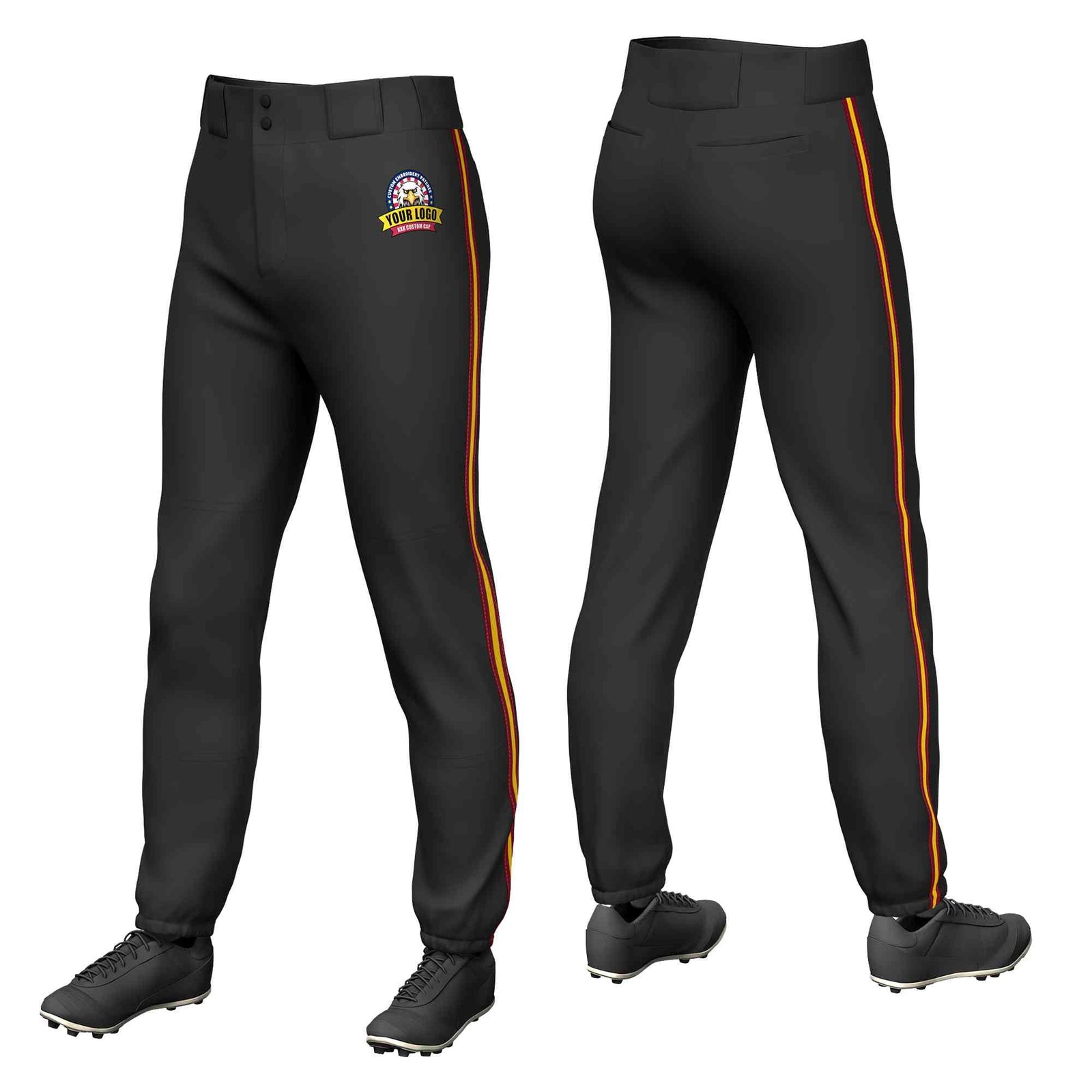 Custom Black Crimson Gold-Crimson Classic Fit Stretch Practice Pull-up Baseball Pants