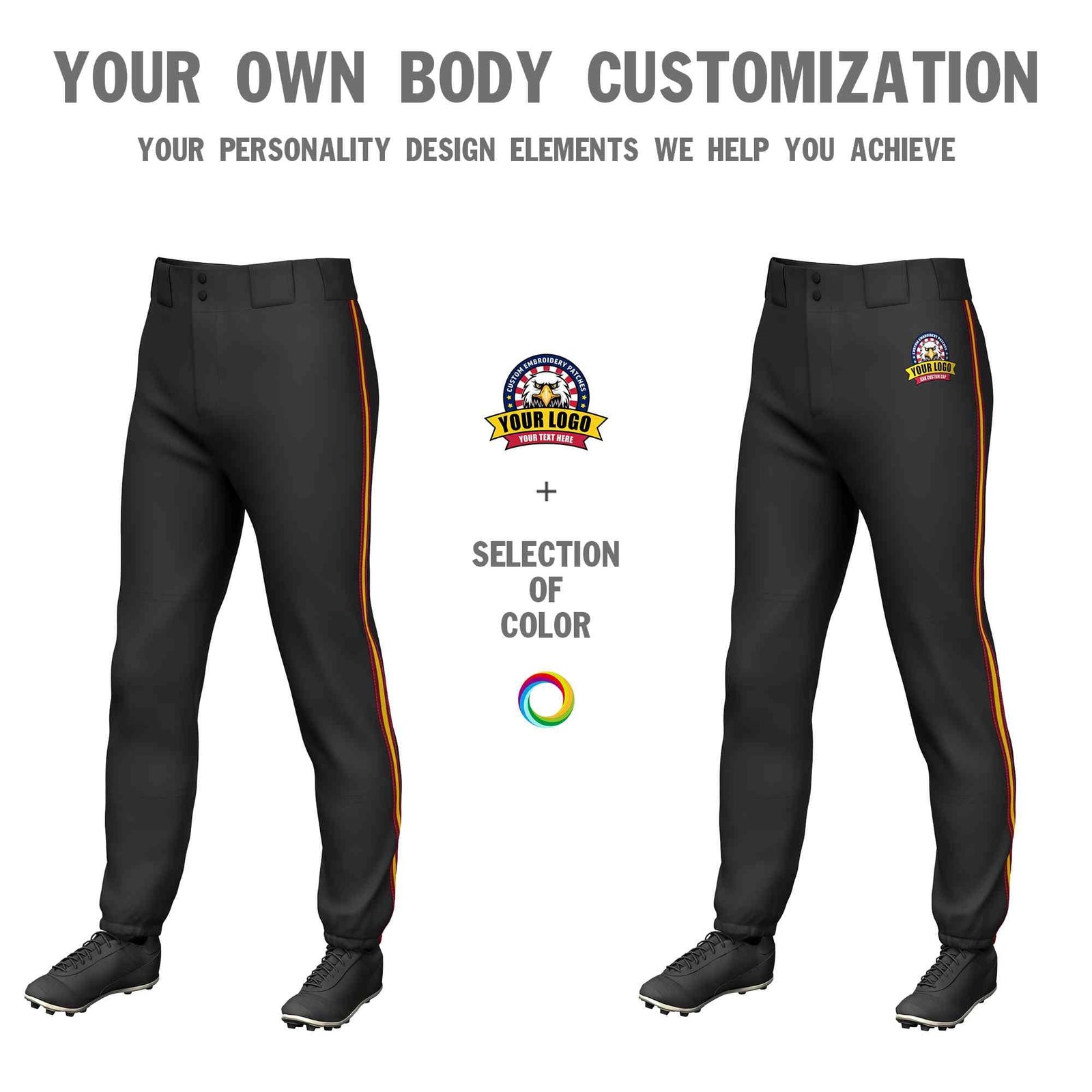 Custom Black Crimson Gold-Crimson Classic Fit Stretch Practice Pull-up Baseball Pants