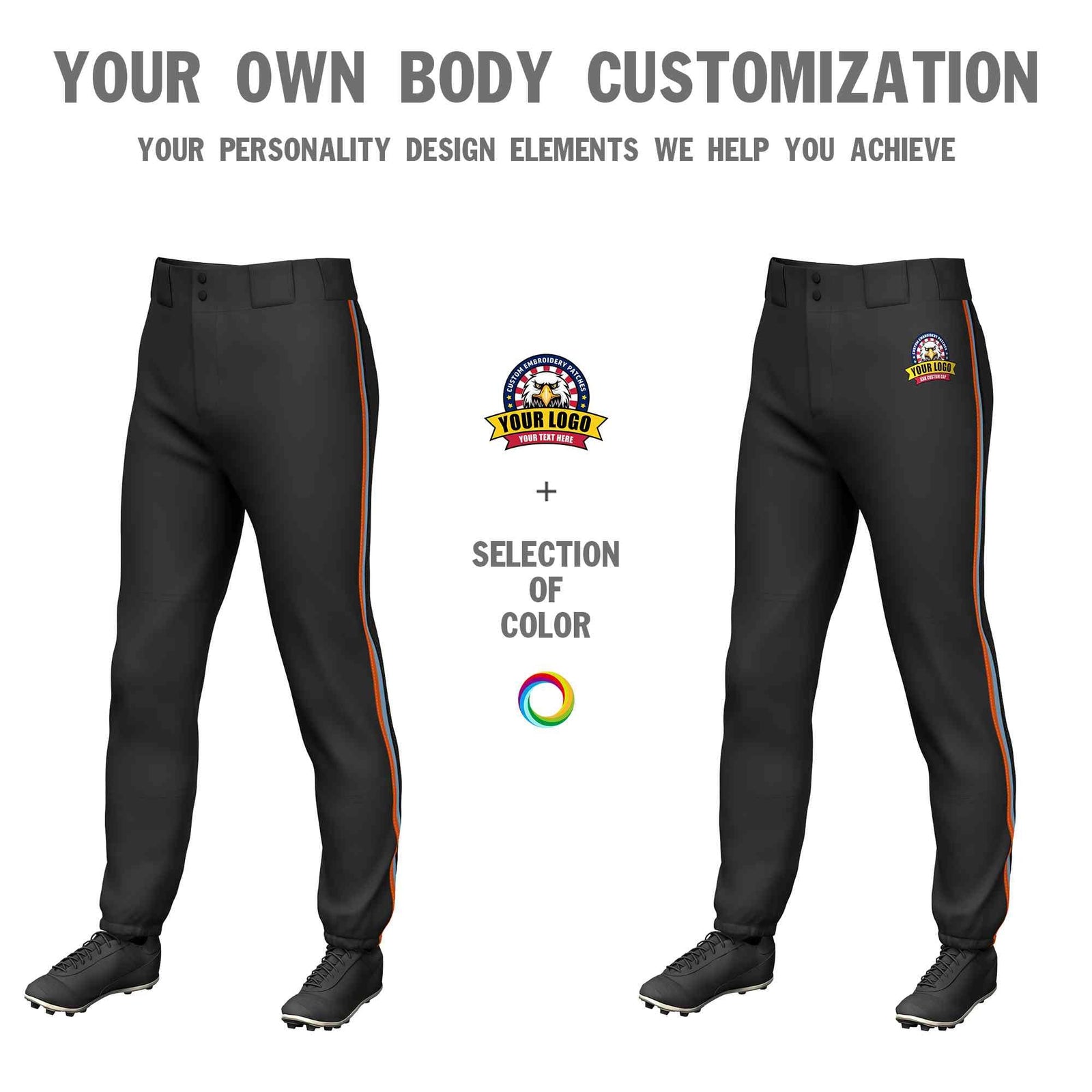 Custom Black Orange Light Blue-Black Classic Fit Stretch Practice Pull-up Baseball Pants