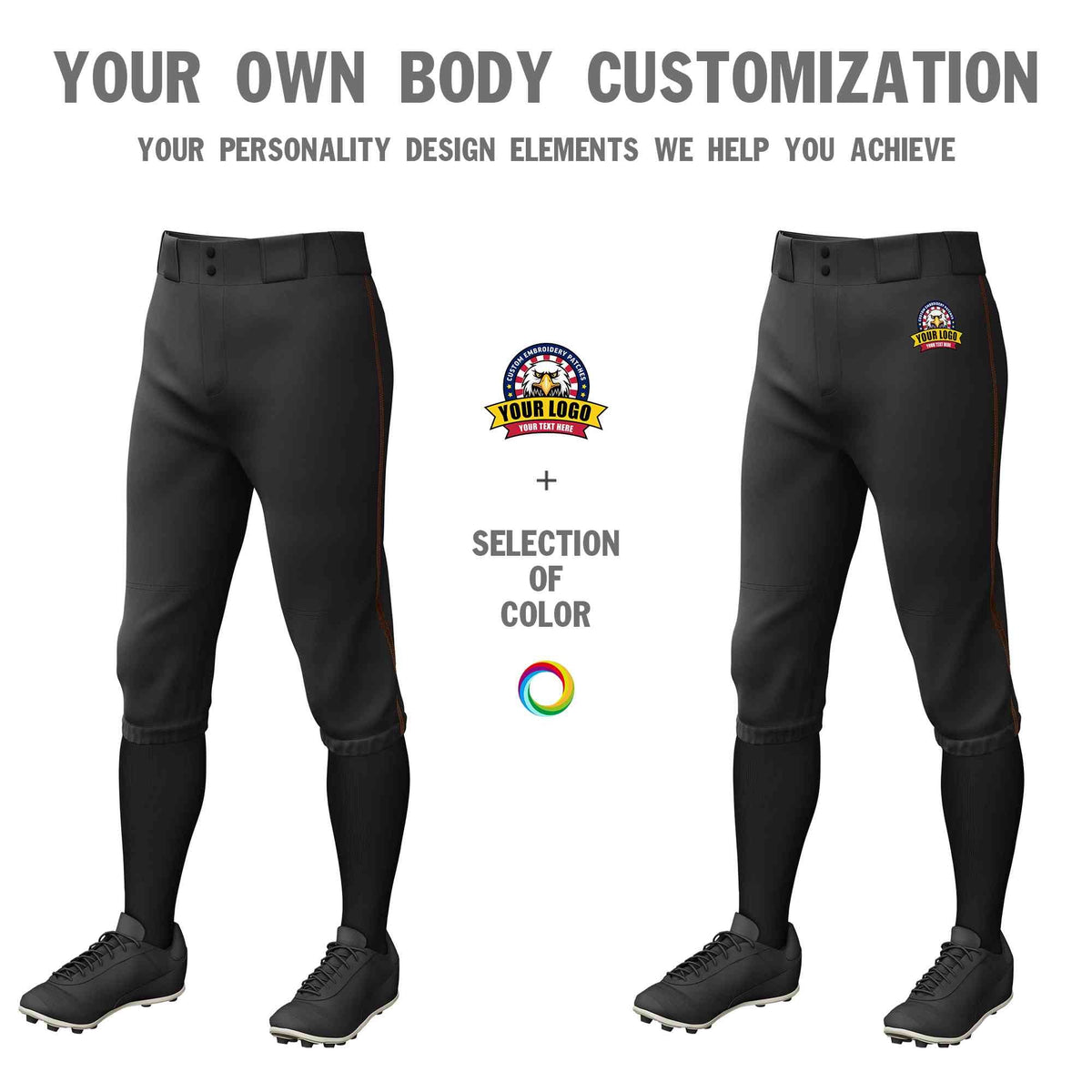 Custom Black Brown Classic Fit Stretch Practice Knickers Baseball Pants