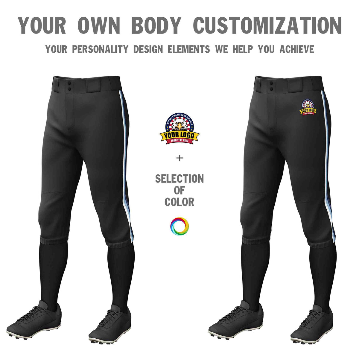 Custom Black White Light Blue-Navy Classic Fit Stretch Practice Knickers Baseball Pants