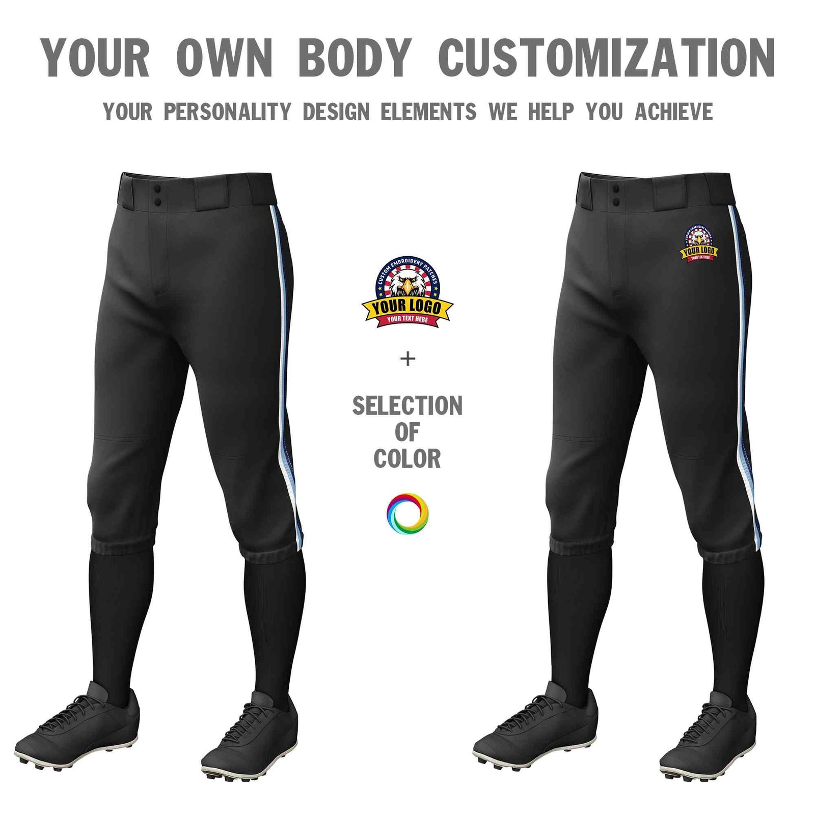 Custom Black White Light Blue-Navy Classic Fit Stretch Practice Knickers Baseball Pants