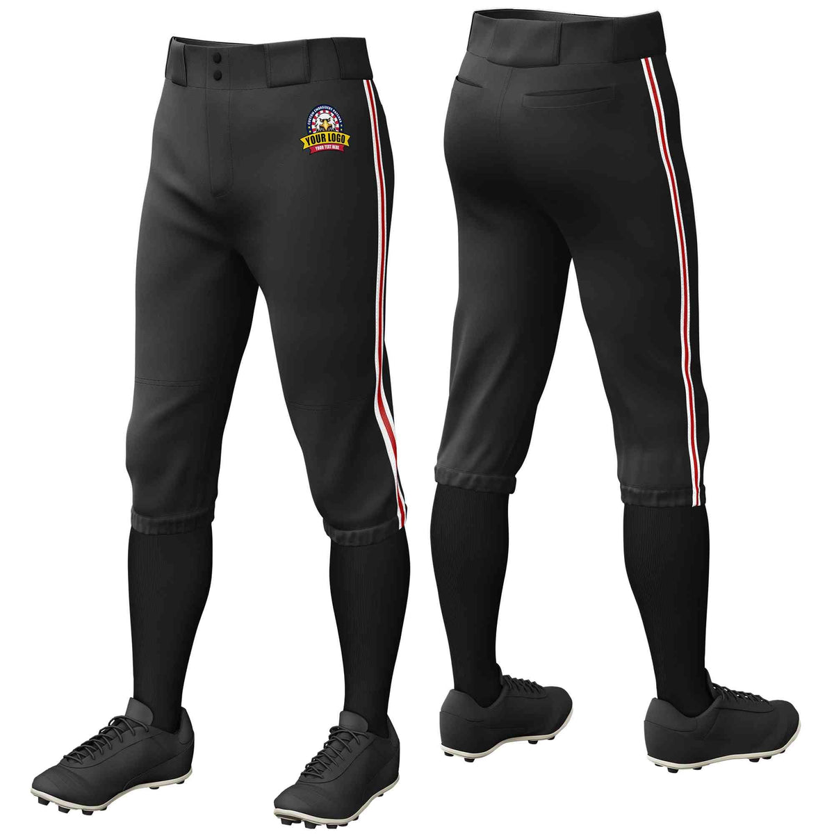 Custom Black White Red-White Classic Fit Stretch Practice Knickers Baseball Pants