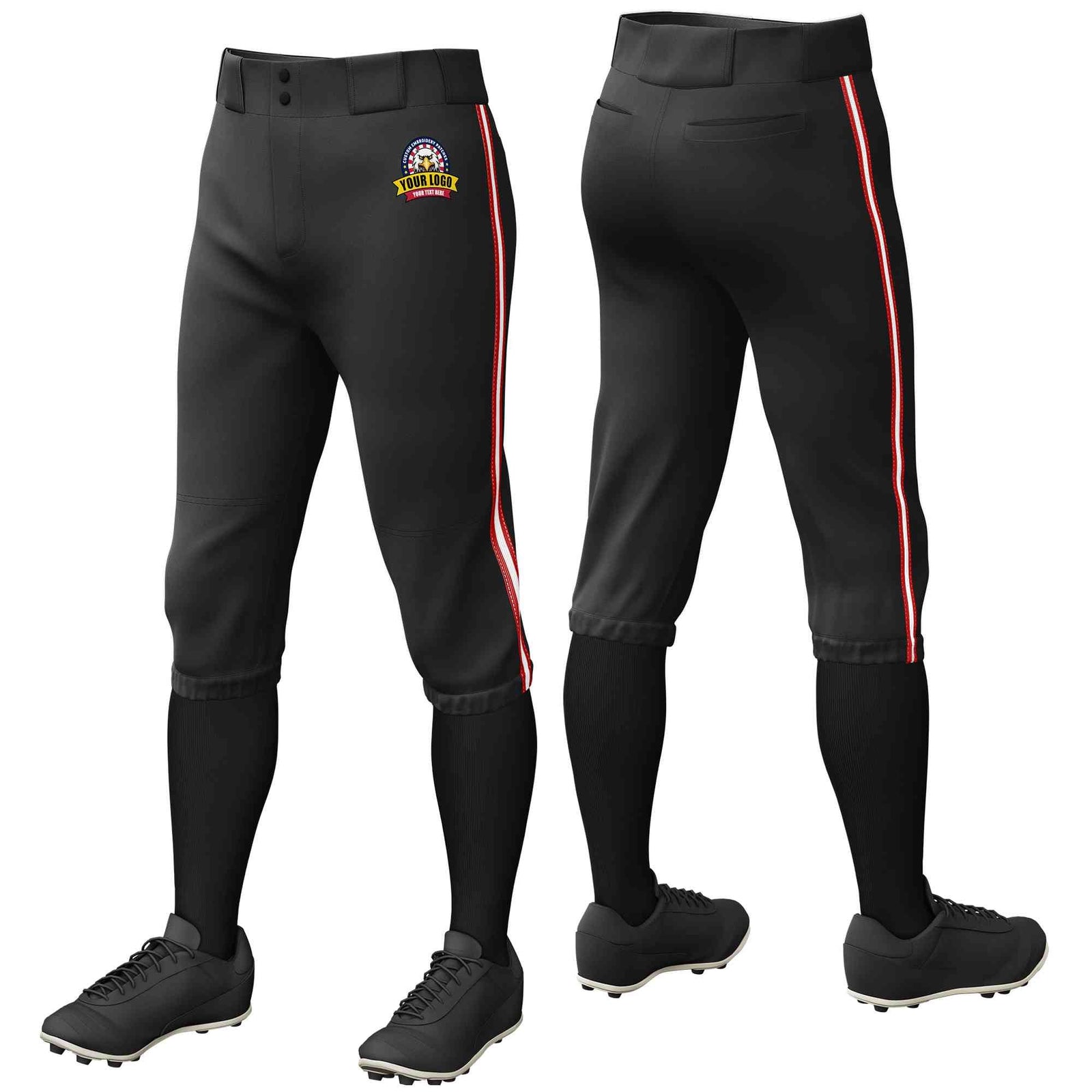 Custom Black Red White-Red Classic Fit Stretch Practice Knickers Baseball Pants