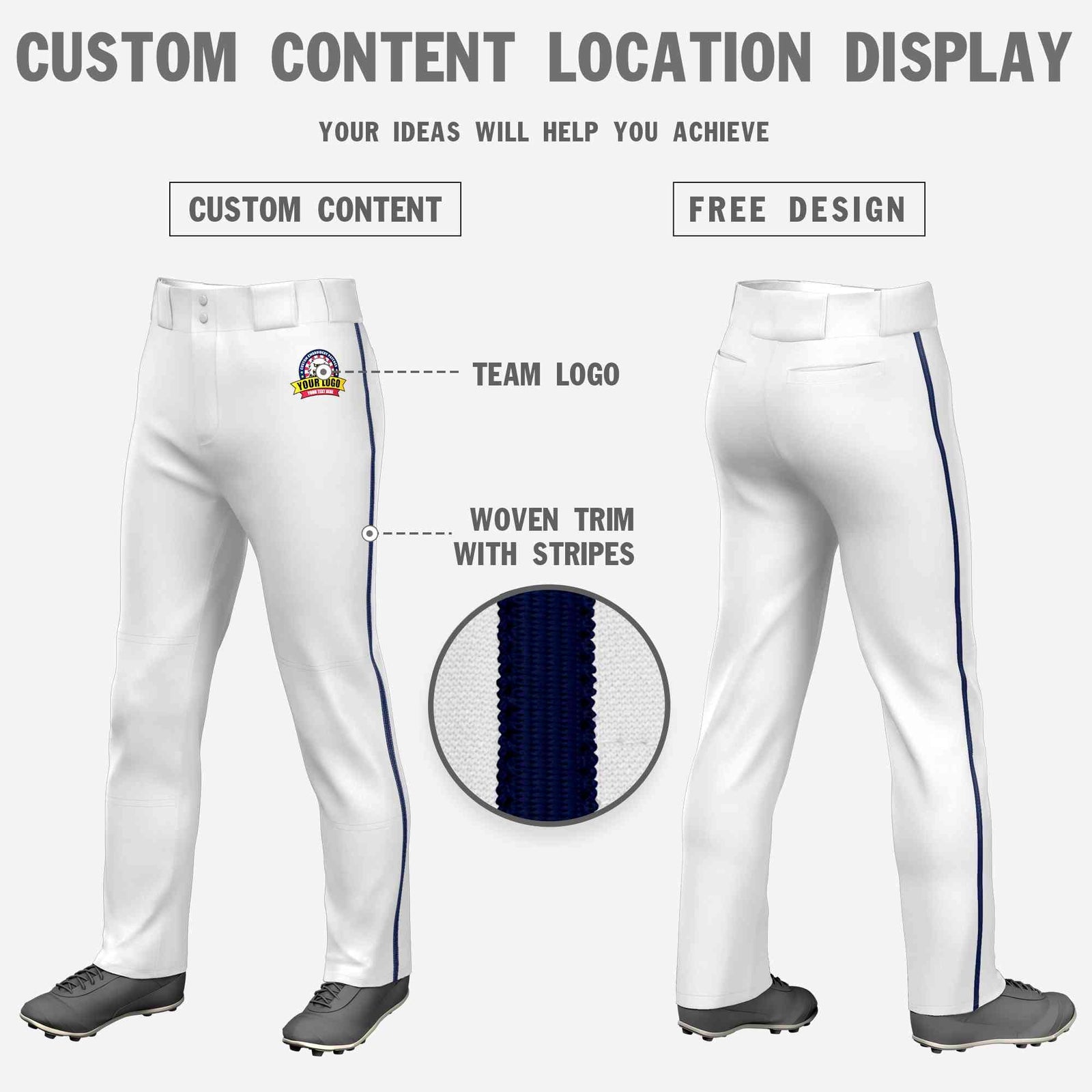 Custom White Navy Classic Fit Stretch Practice Loose-fit Baseball Pants