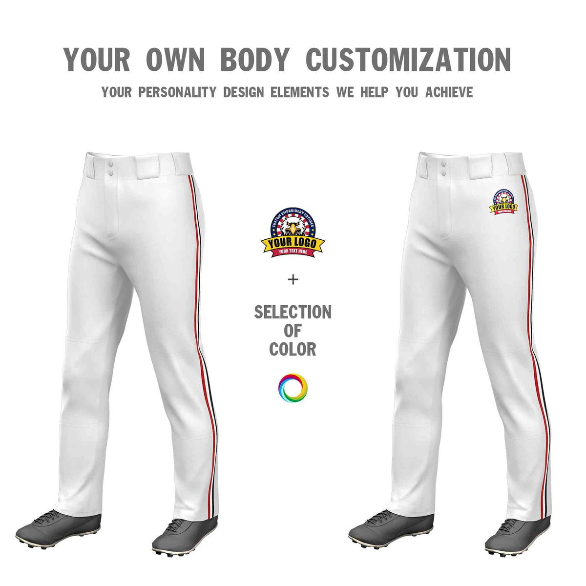 Custom White Red White-Black Classic Fit Stretch Practice Loose-fit Baseball Pants