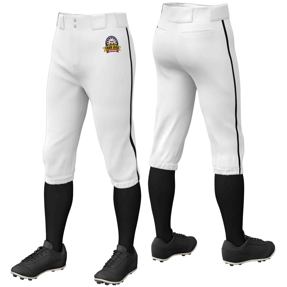 Custom White Black Classic Fit Stretch Practice Knickers Baseball Pants