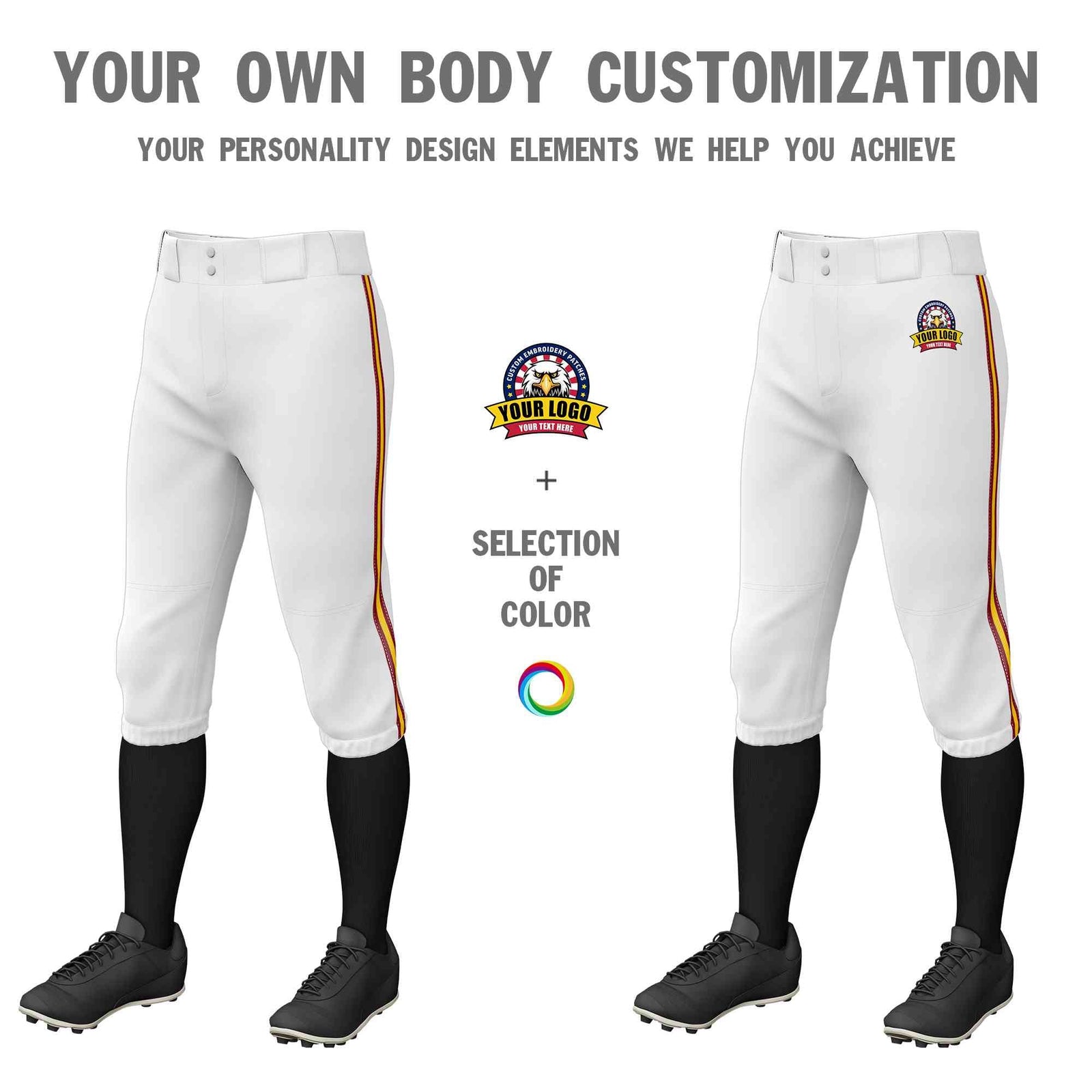 Custom White Crimson Gold-Crimson Classic Fit Stretch Practice Knickers Baseball Pants