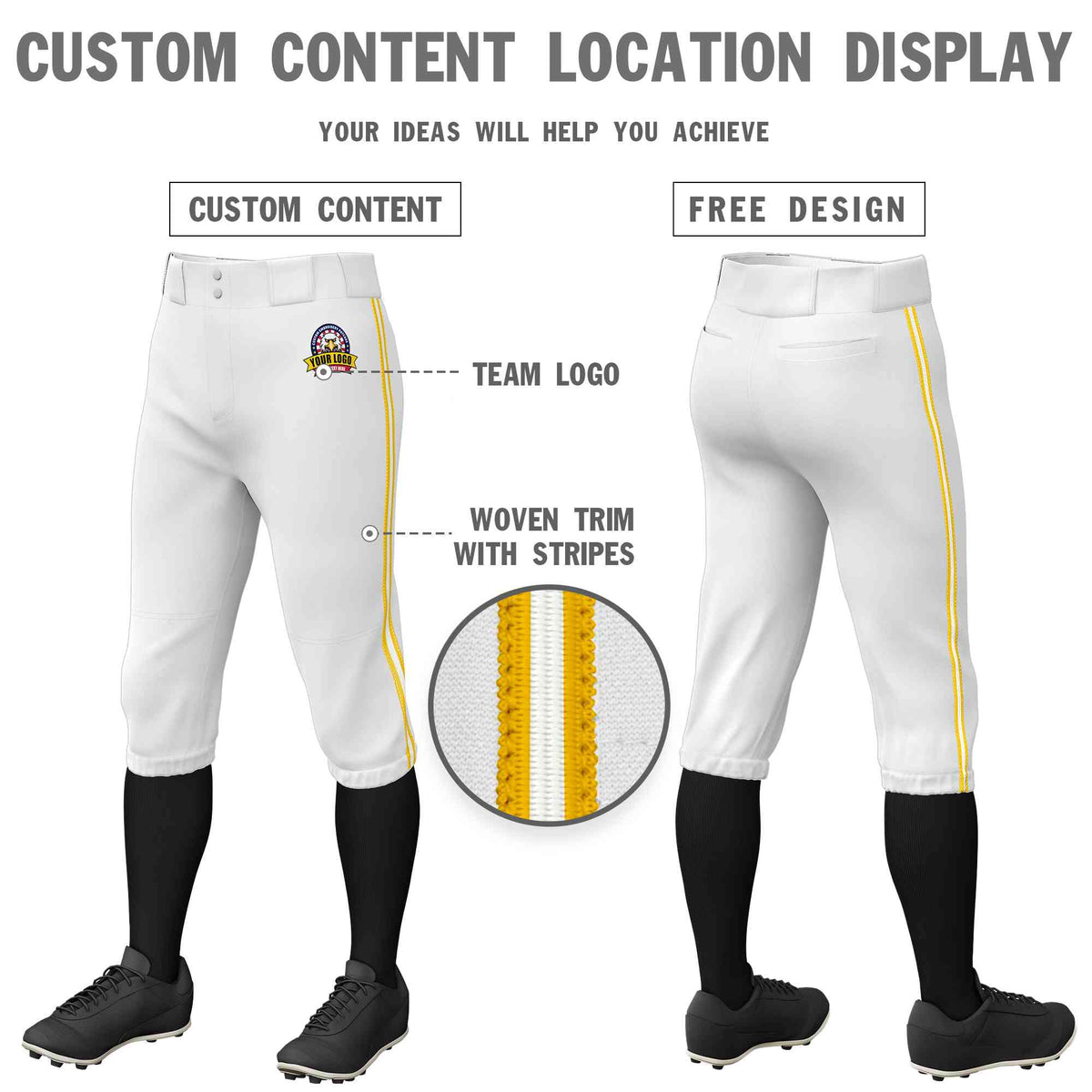 Custom White Gold White-Gold Classic Fit Stretch Practice Knickers Baseball Pants