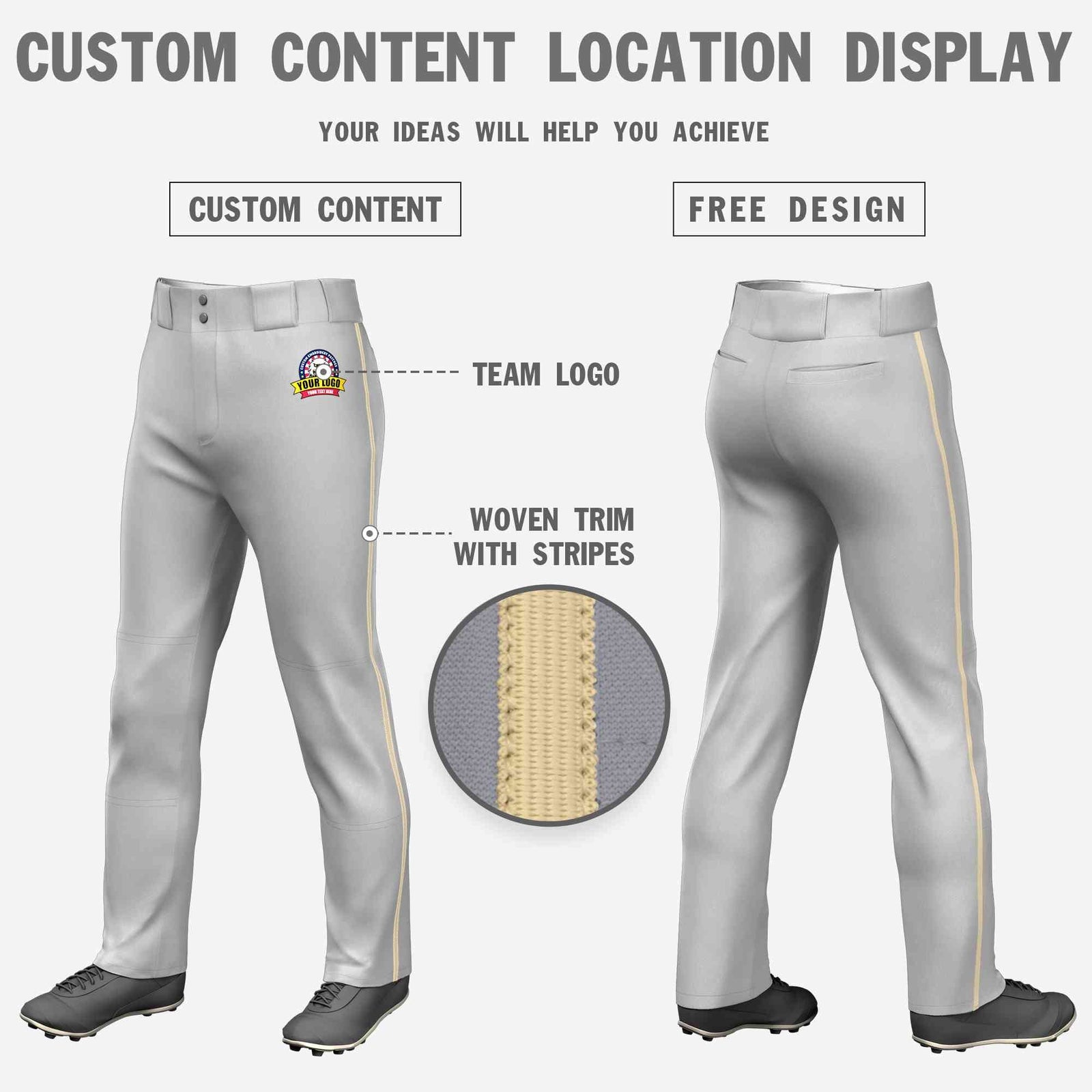 Custom Gray Khaki Classic Fit Stretch Practice Loose-fit Baseball Pants