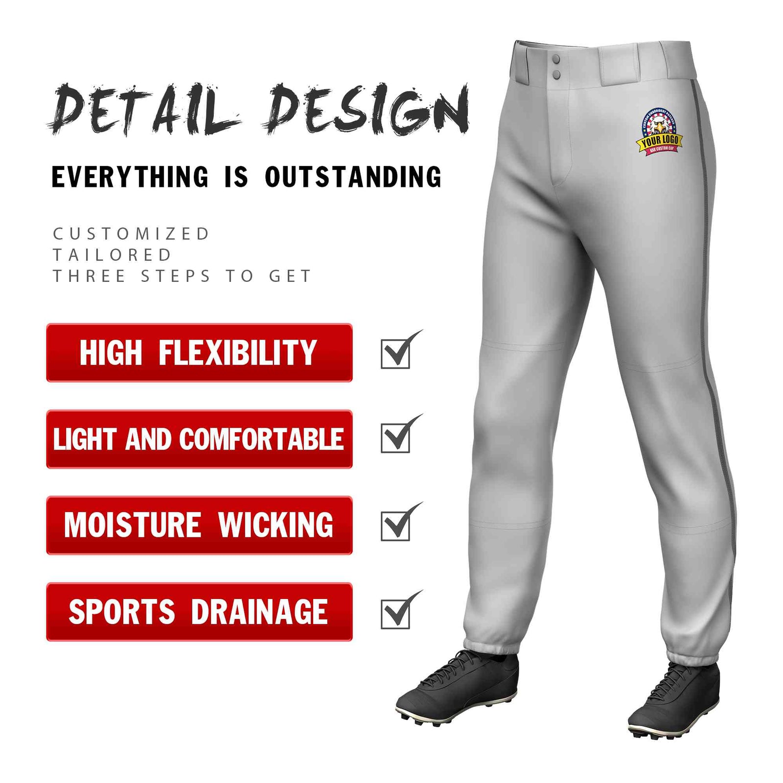 Custom Gray Dark Gray Classic Fit Stretch Practice Pull-up Baseball Pants