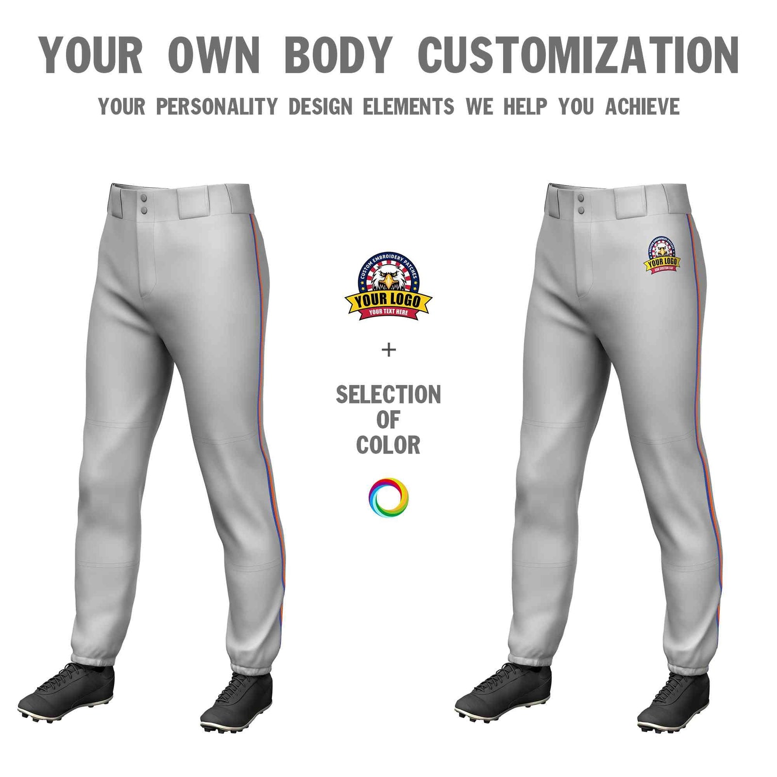 Custom Gray Royal-Orange Classic Fit Stretch Practice Pull-up Baseball Pants