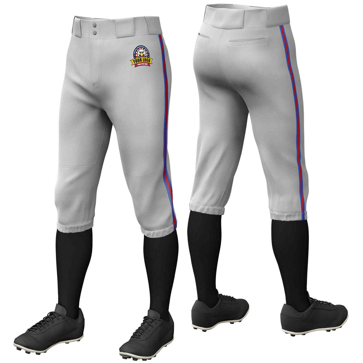 Custom Gray Royal Red-Royal Classic Fit Stretch Practice Knickers Baseball Pants