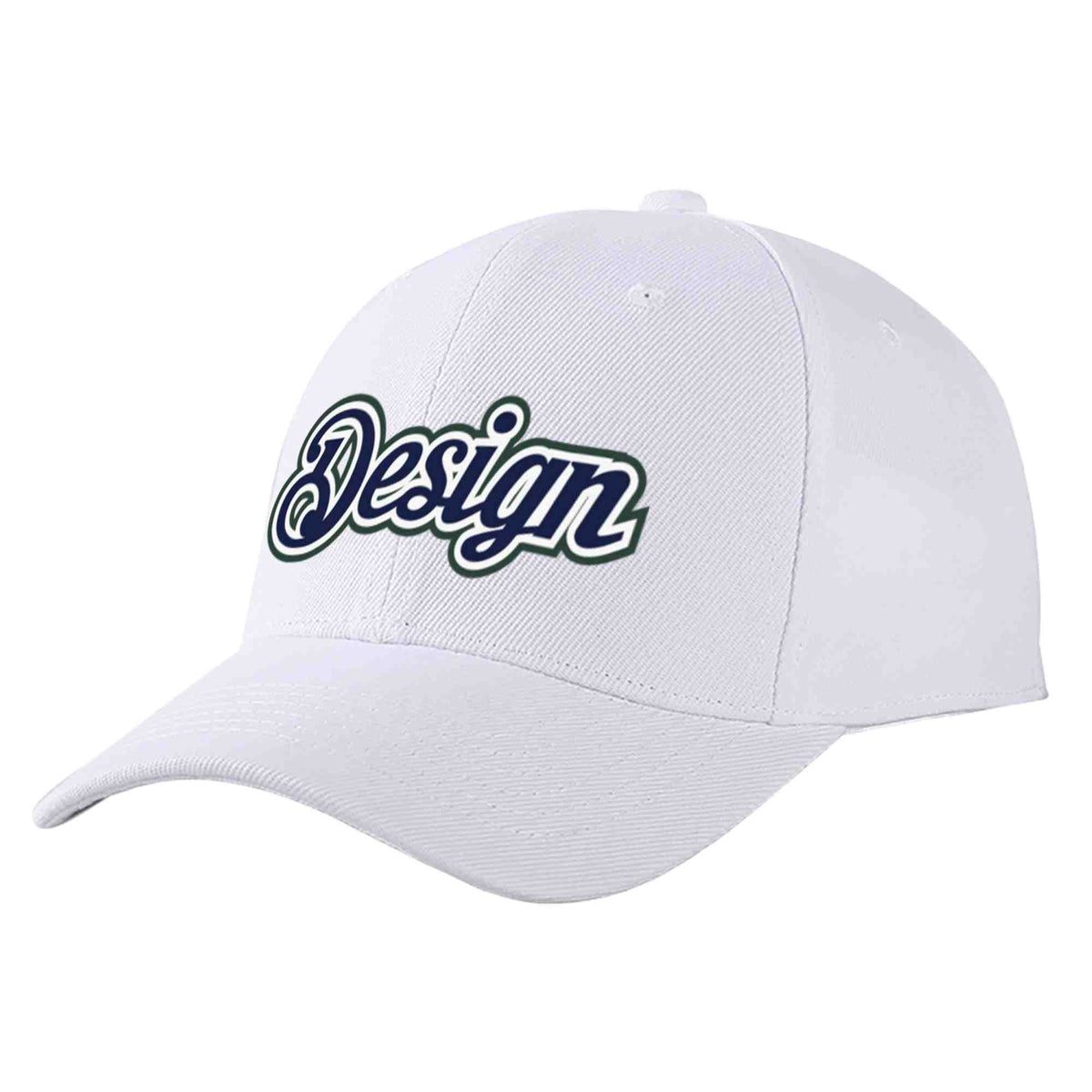 Custom White Navy-White Curved Eaves Sport Design Baseball Cap