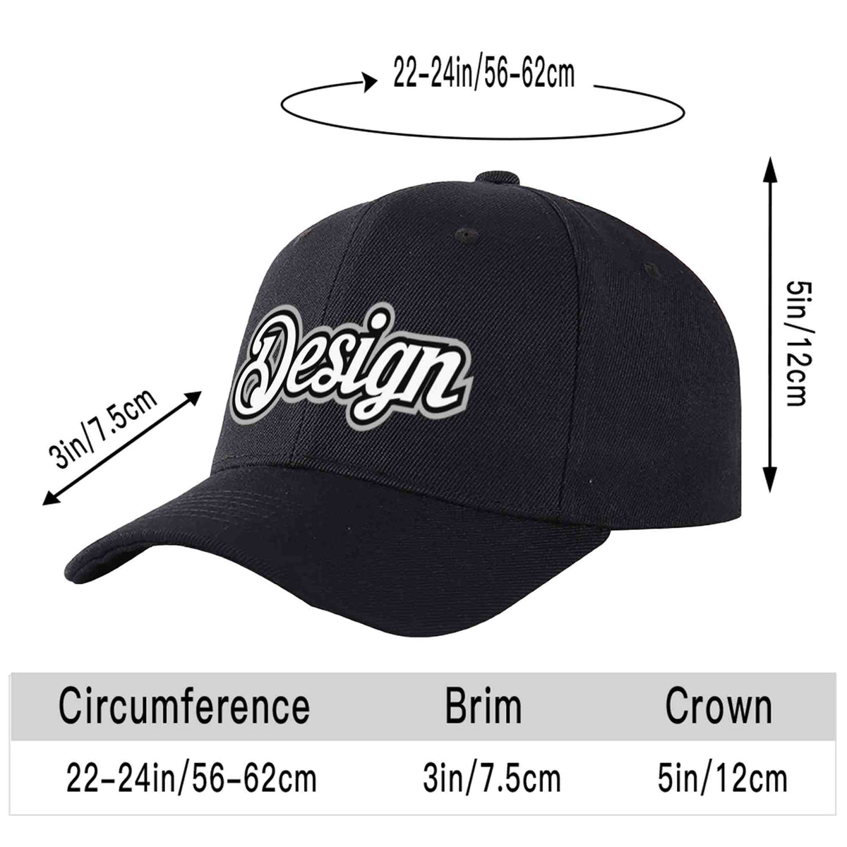 Custom Black White-Black Curved Eaves Sport Design Baseball Cap