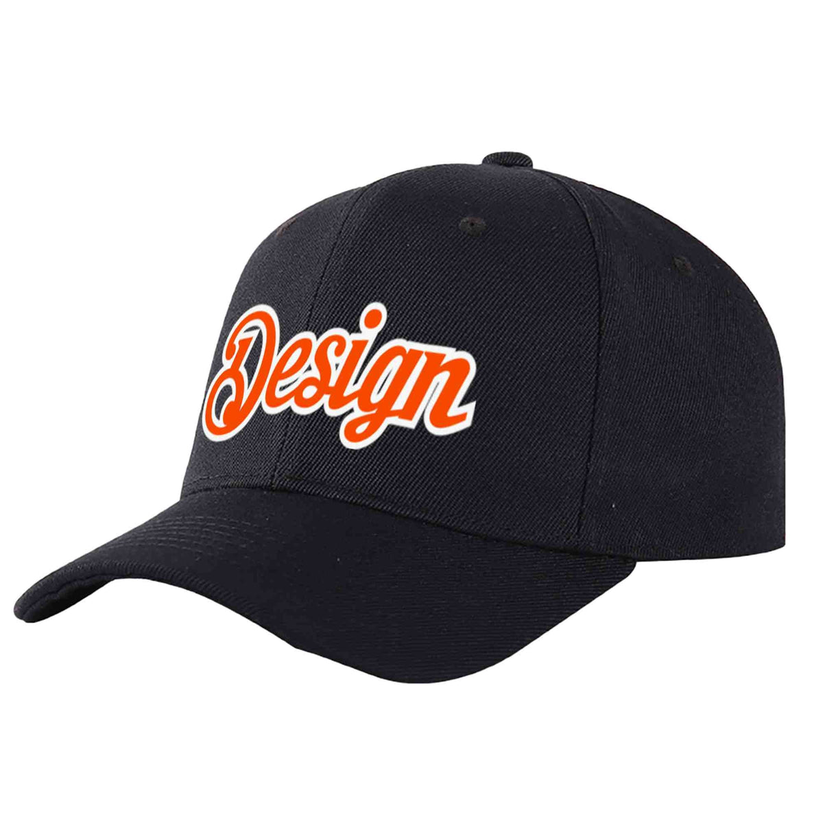 Custom Black Orange-White Curved Eaves Sport Design Baseball Cap
