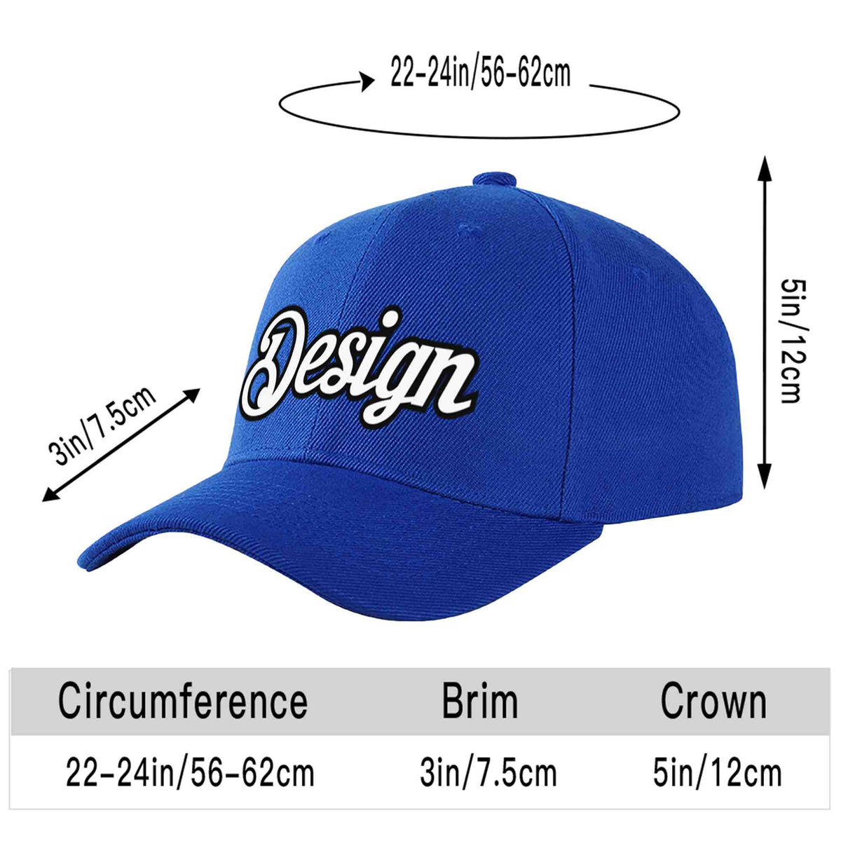 Custom Royal White-Black Curved Eaves Sport Design Baseball Cap