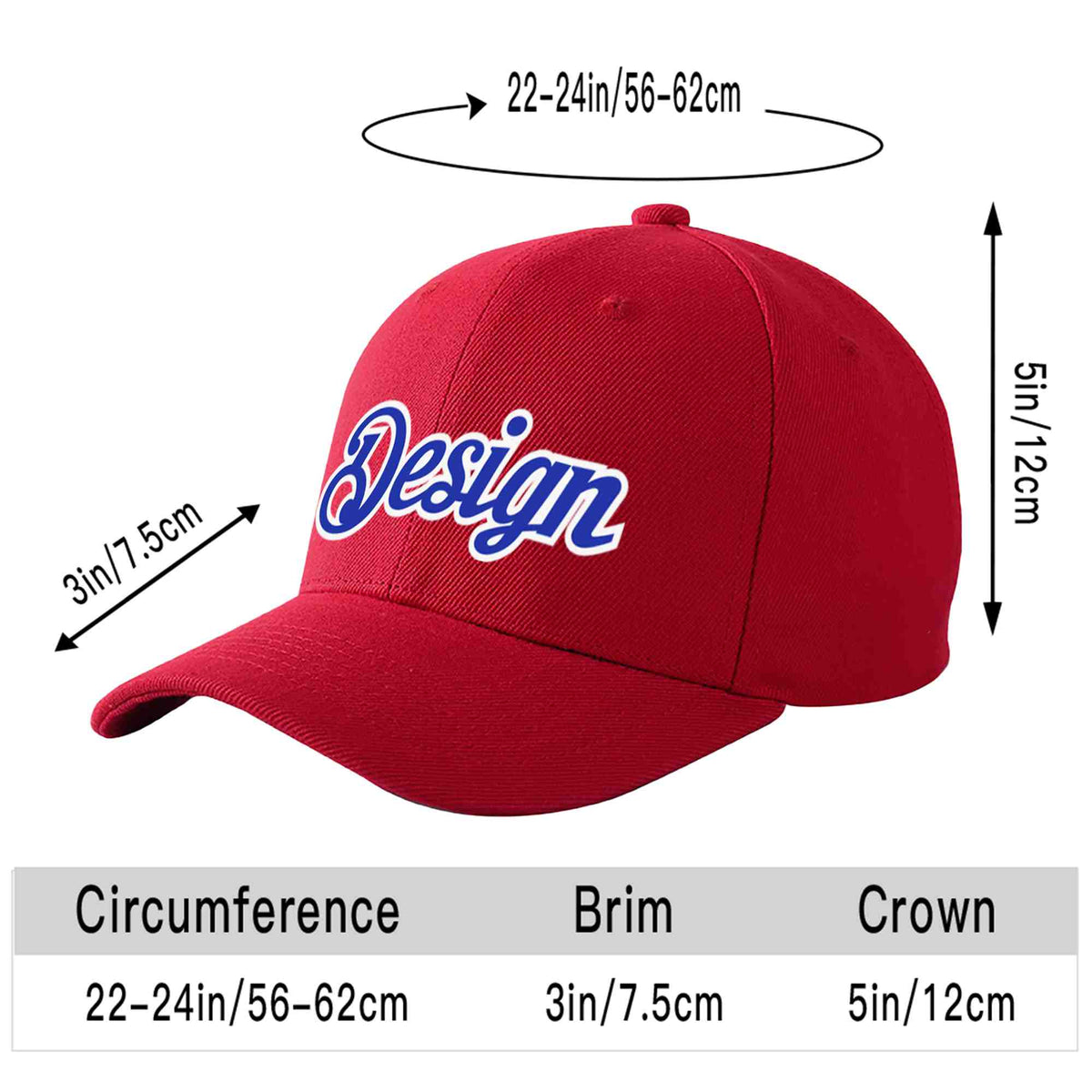 Custom Red Royal-White Curved Eaves Sport Design Baseball Cap