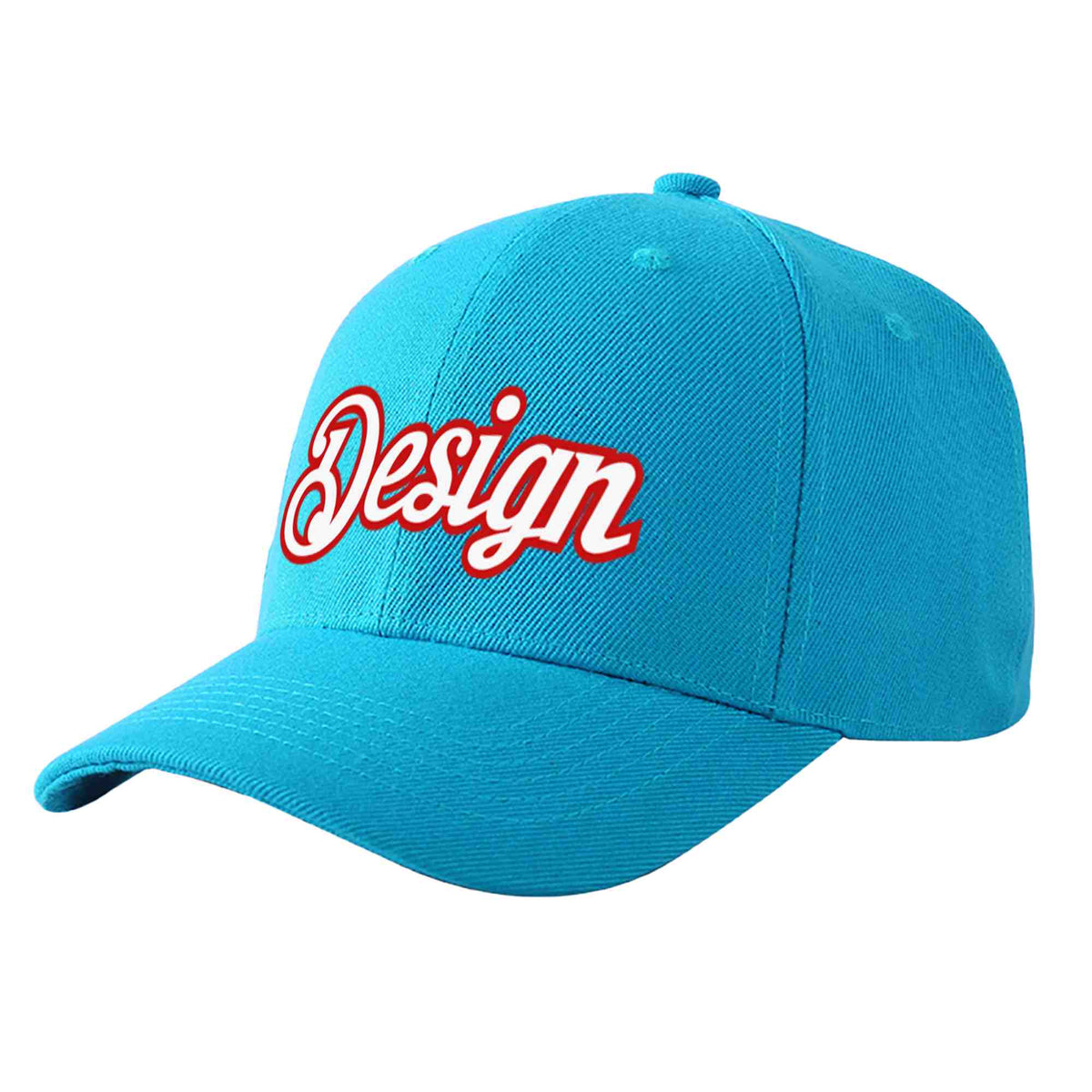 Custom Aqua White-Red Curved Eaves Sport Design Baseball Cap
