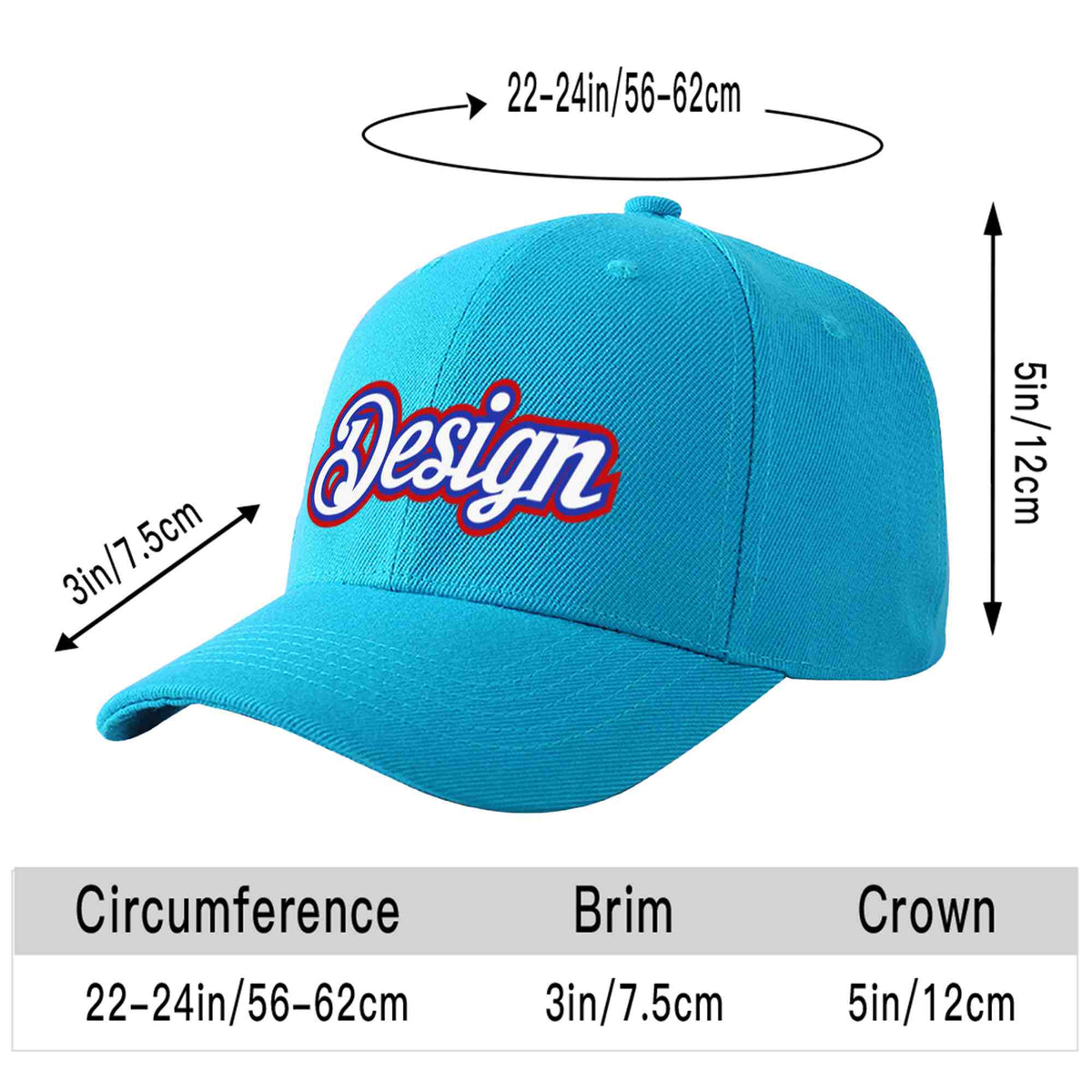 Custom Aqua White-Royal Curved Eaves Sport Design Baseball Cap