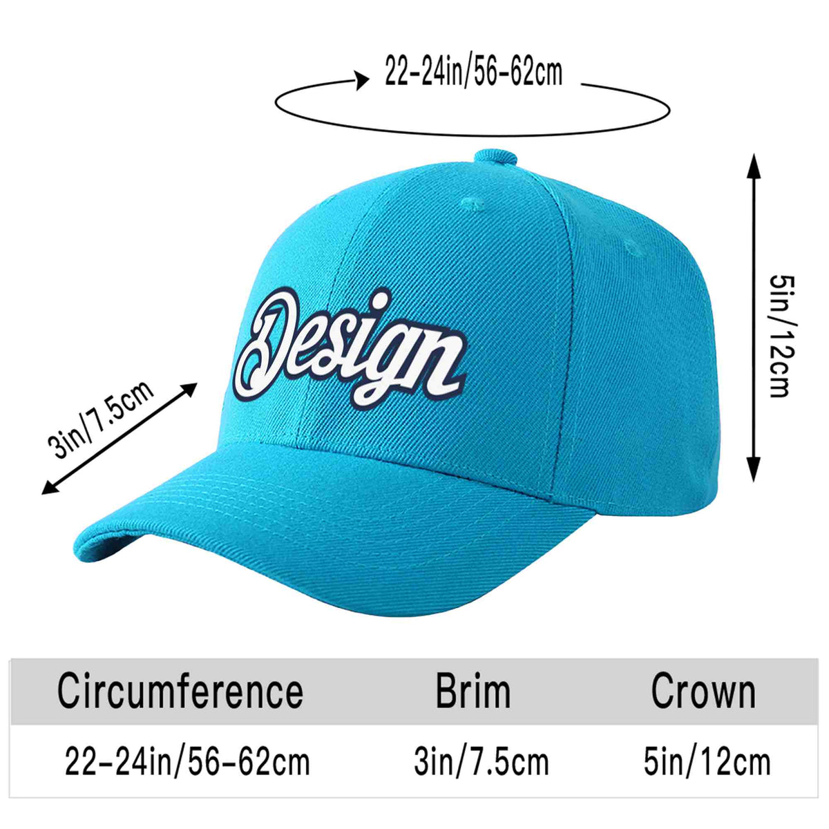 Custom Aqua White-Navy Curved Eaves Sport Design Baseball Cap