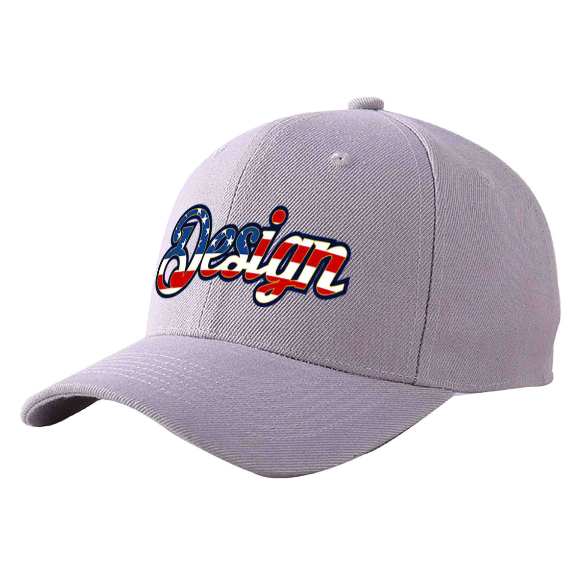 Custom Gray Vintage USA Flag-Gold Curved Eaves Sport Design Baseball Cap
