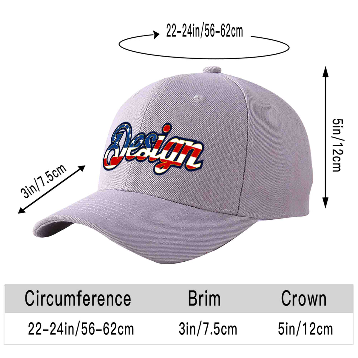 Custom Gray Vintage USA Flag-Gold Curved Eaves Sport Design Baseball Cap