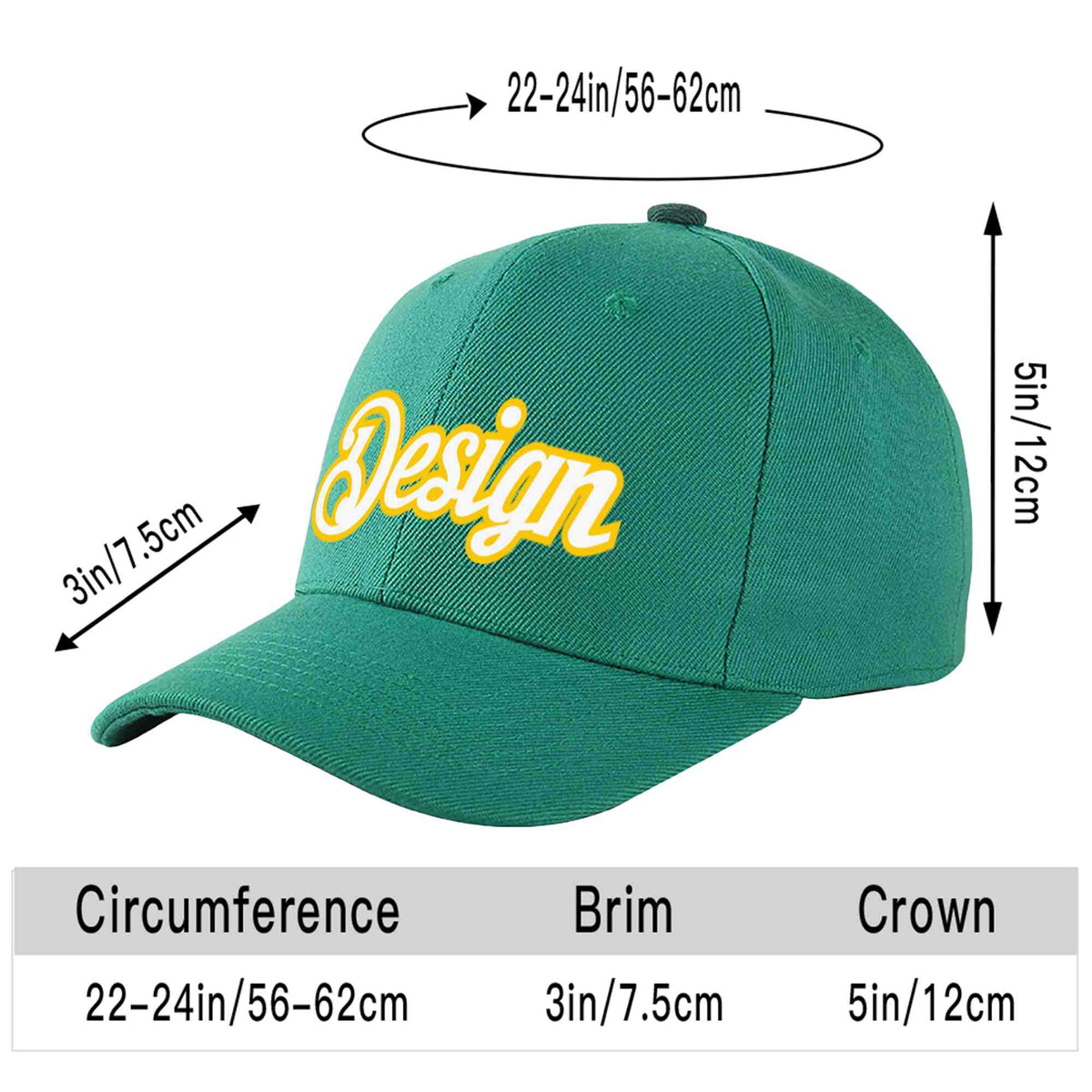 Custom Light Green White-Gold Curved Eaves Sport Design Baseball Cap